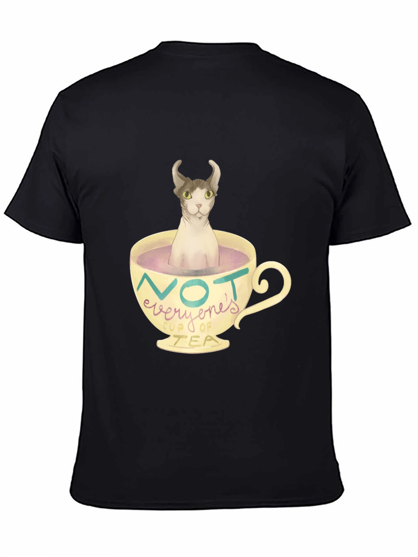 Black Not Everyone's Cup of Tea - Novelty Cat T-Shirt view 4