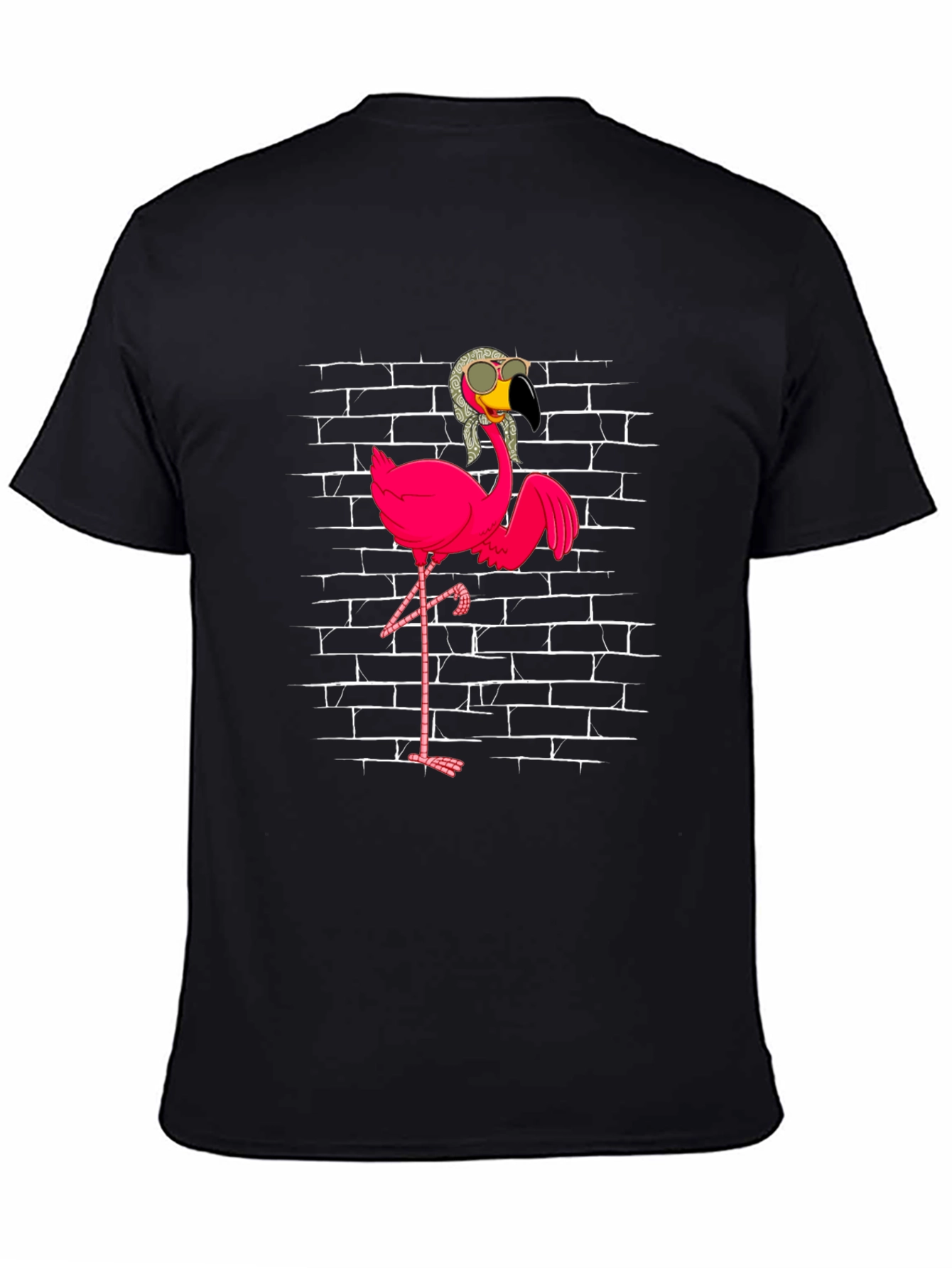 Black Flamingo with Shades T-Shirt - Black view 4