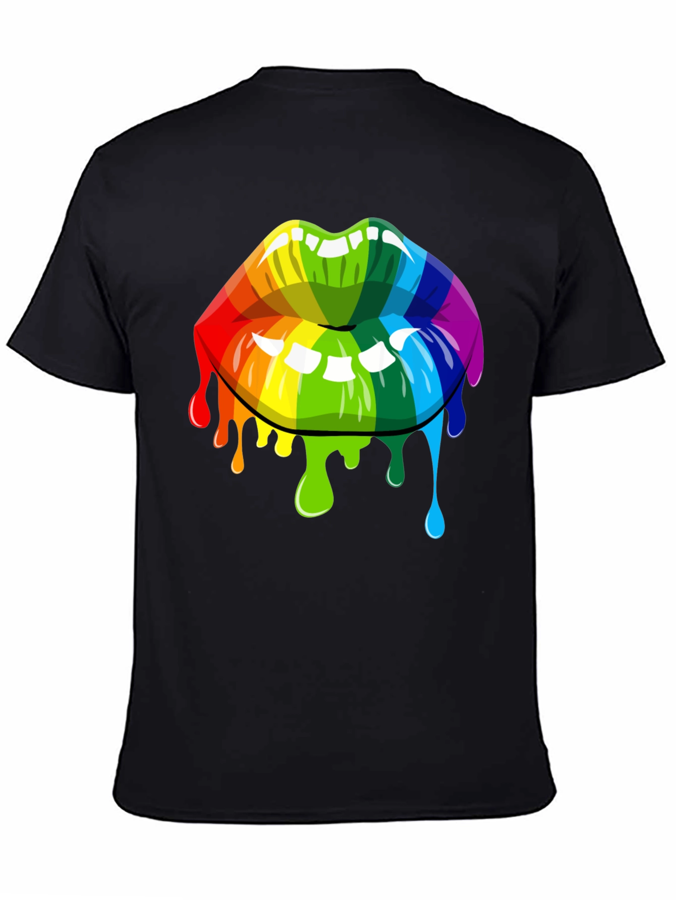Black Rainbow Lips Graphic Tee - Unisex Black T-Shirt view 4