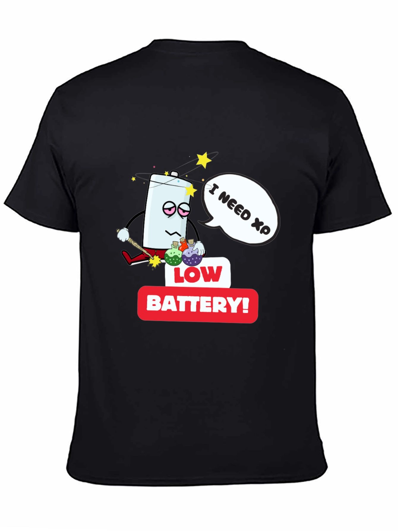 Black Low Battery XP Men's Black T-Shirt view 4