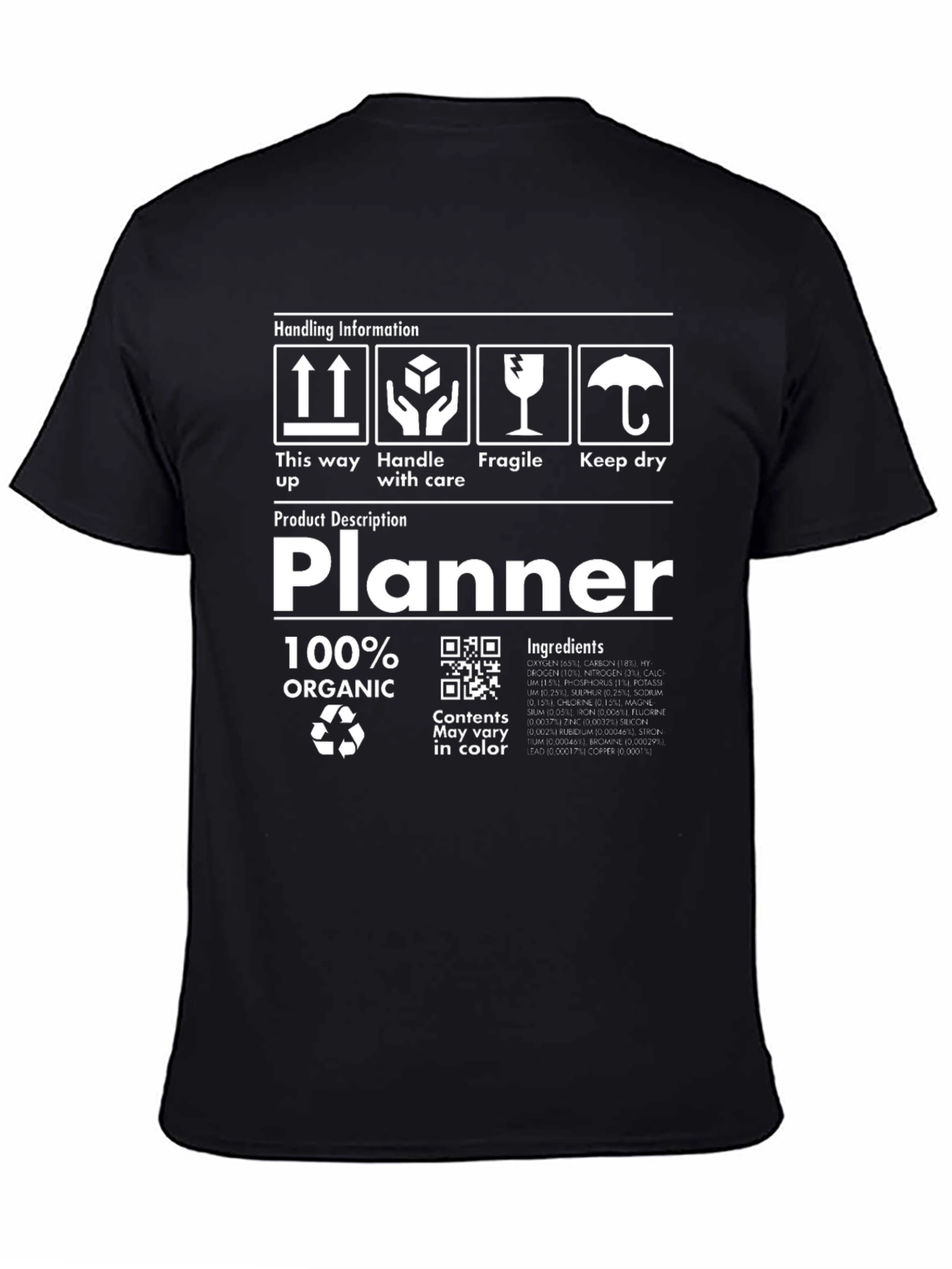 Black Planner Organic T-Shirt - Handle with Care view 4