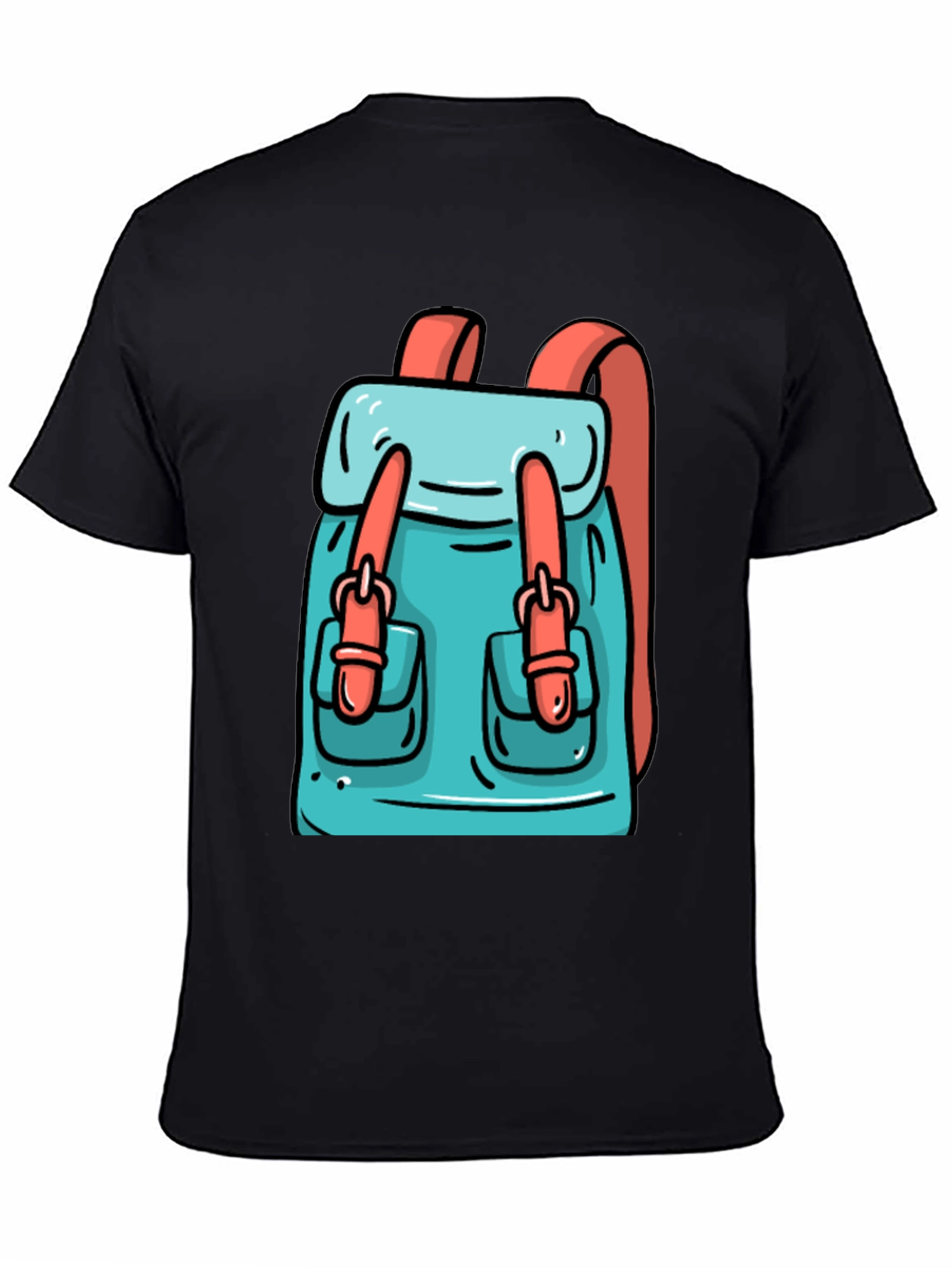 Black Backpack Cartoon Graphic Black T-Shirt view 4