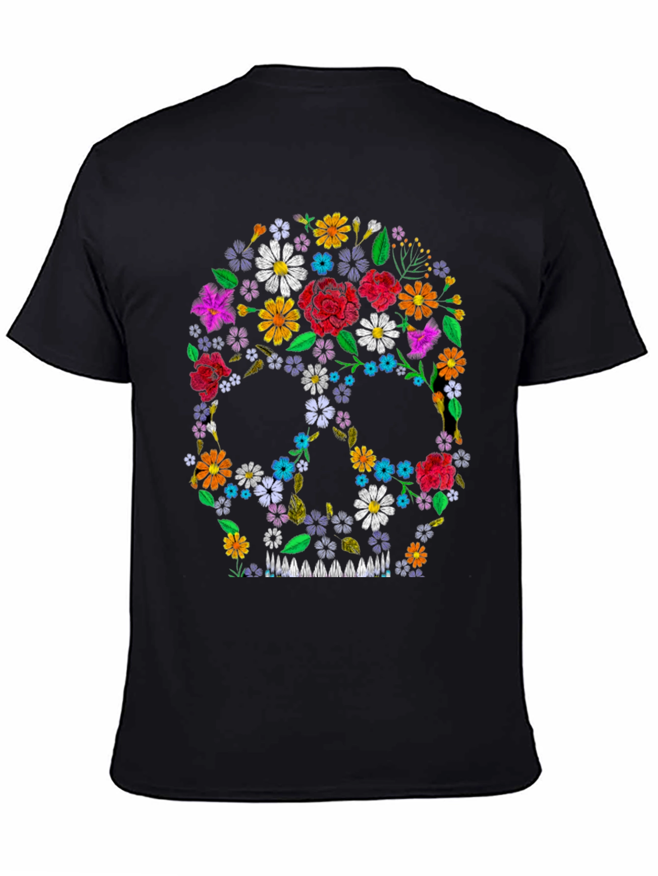Black Floral Skull Graphic Tee - Black view 4