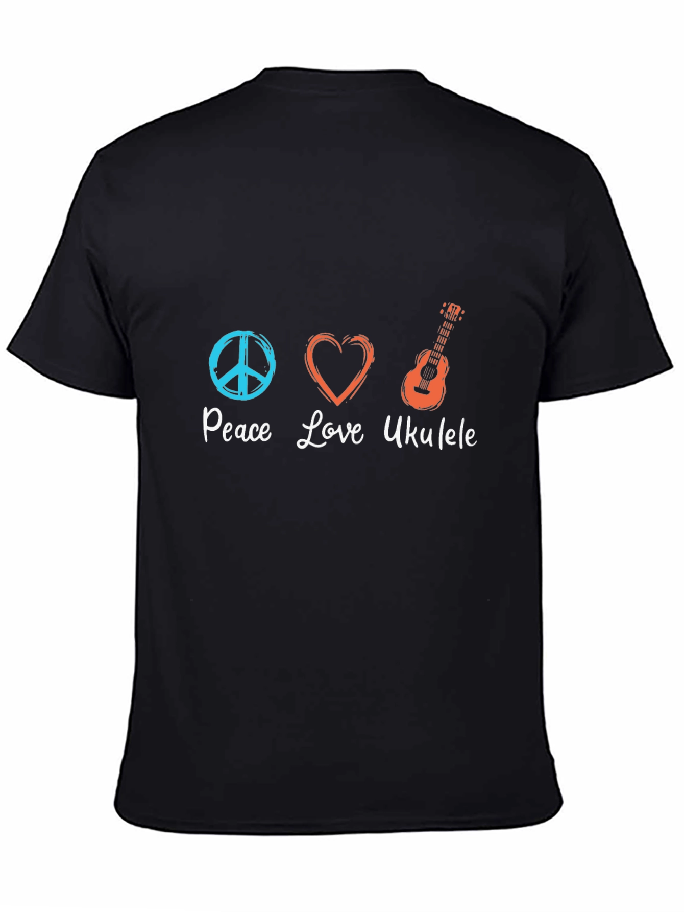 Black Peace Love Ukulele T-Shirt - Black Graphic Tee view 4