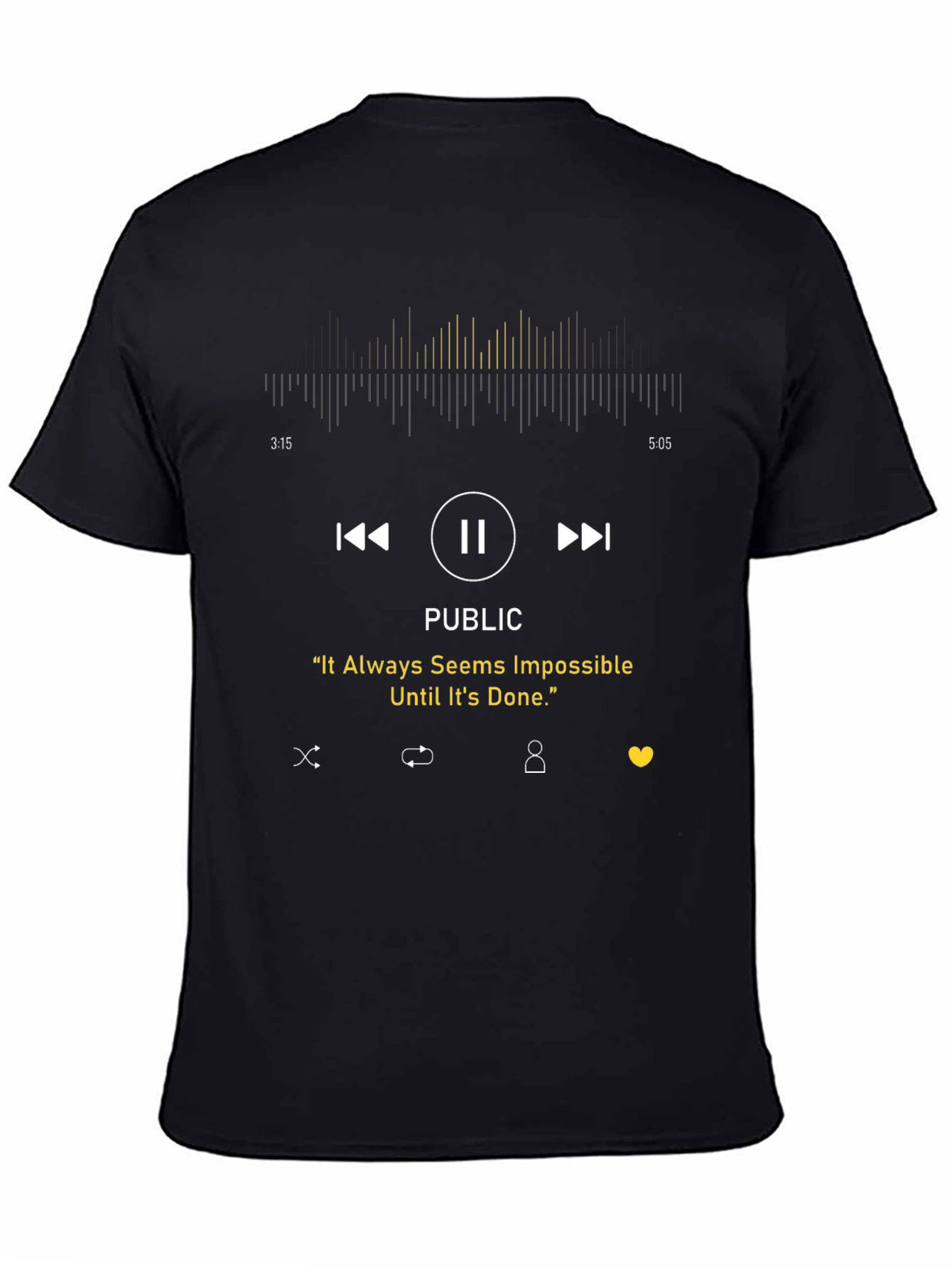 Black Inspirational "Public" Music Player Black T-Shirt view 4