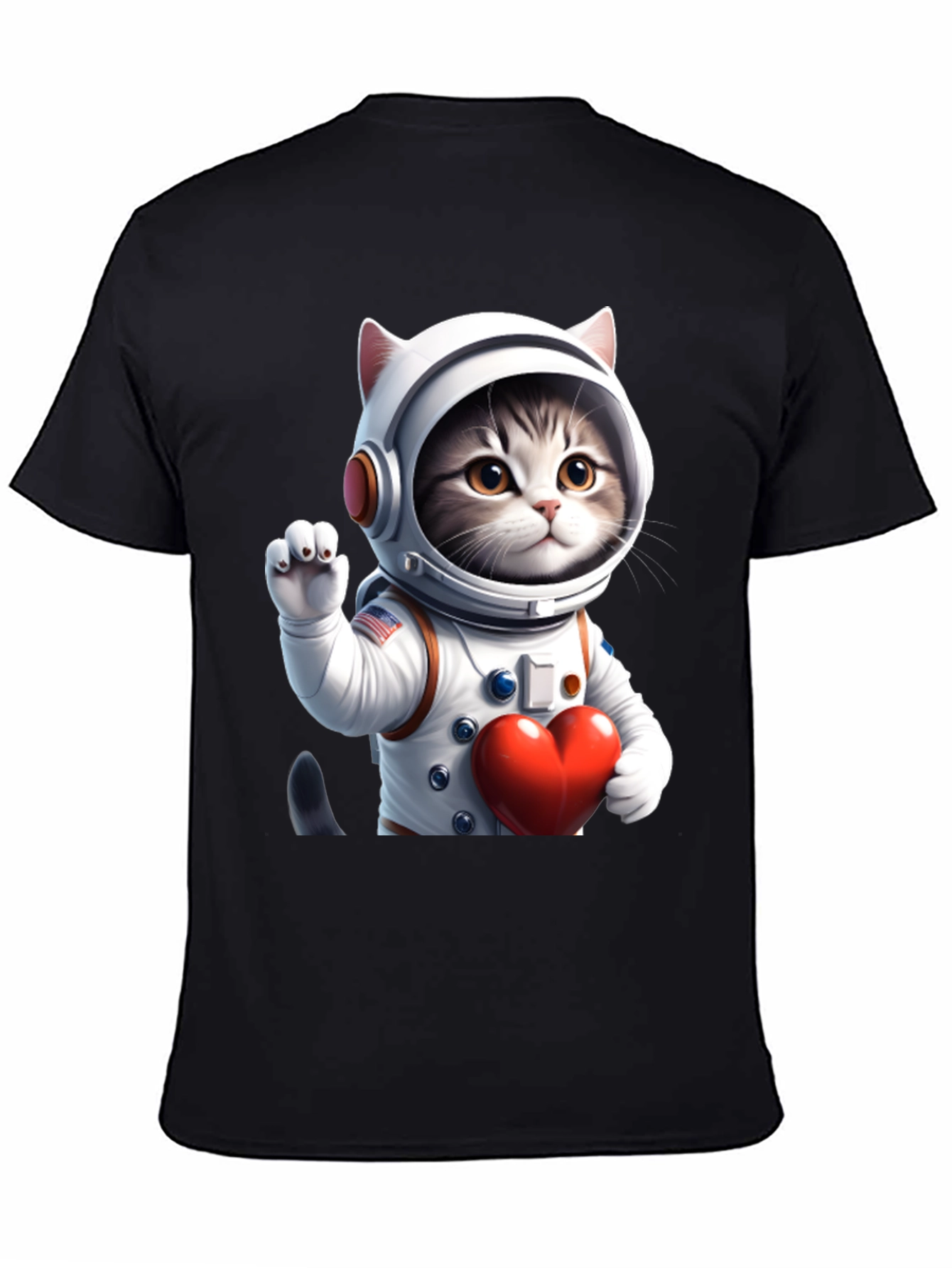 Black Cosmic Kitty T-Shirt - Astronaut Cat with Heart view 4