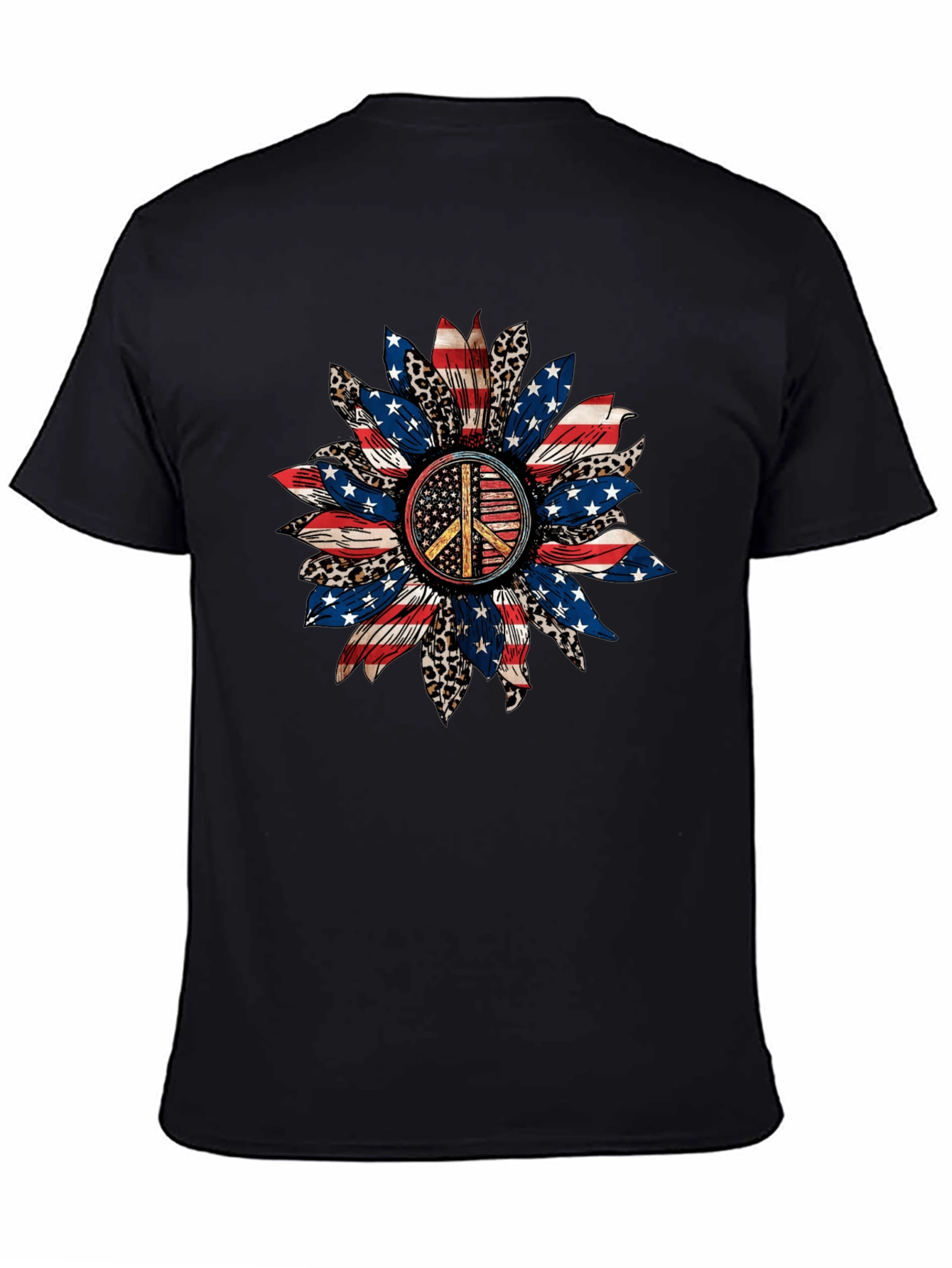 Black Patriotic Peace Sign Sunflower Graphic Tee view 4