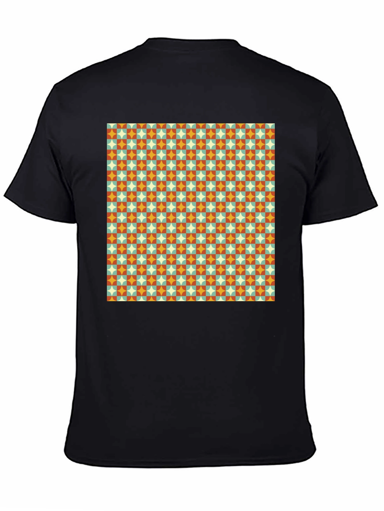 Black Retro Pattern Black T-Shirt view 4