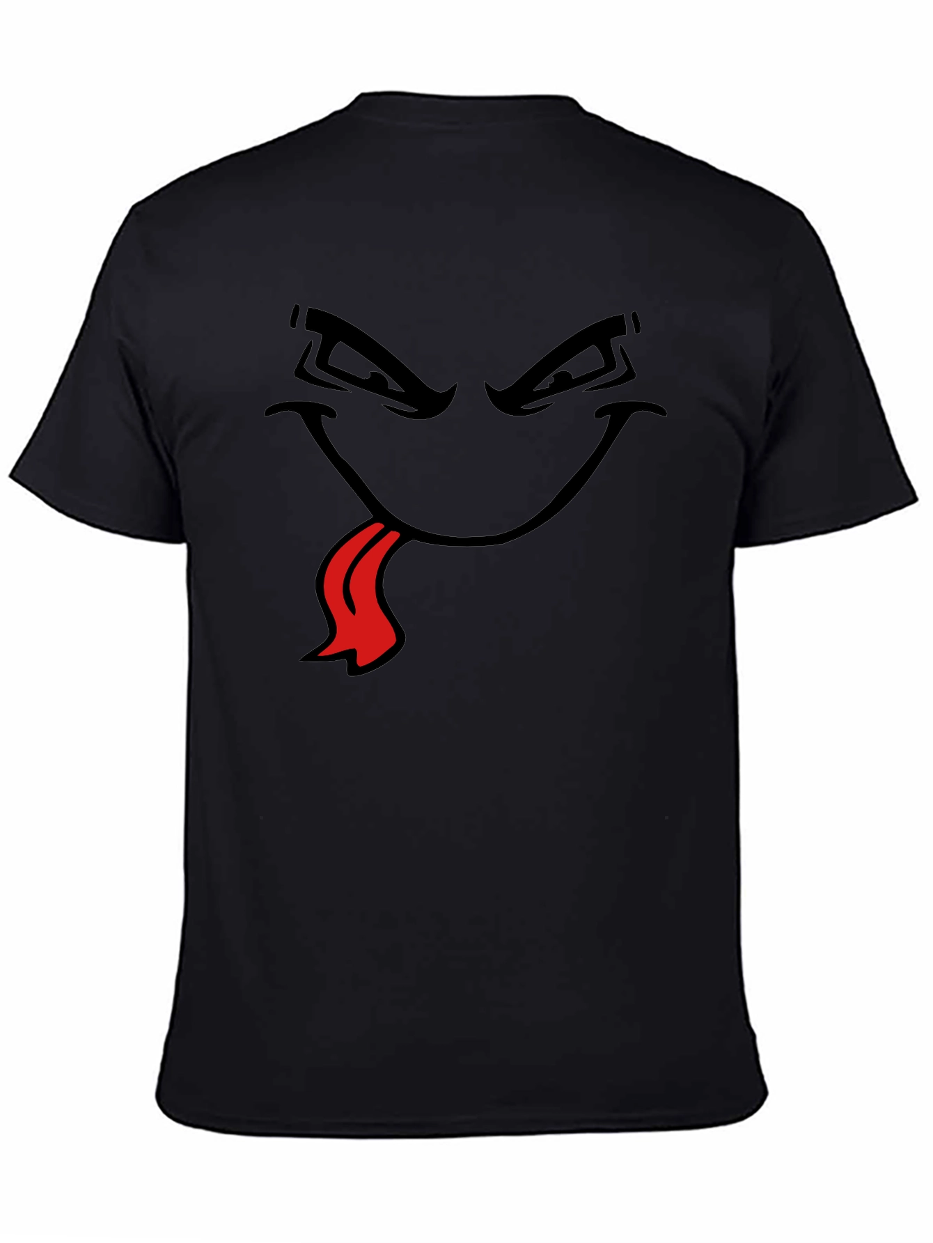 Black Men's Black T-Shirt with Cartoon Face view 4