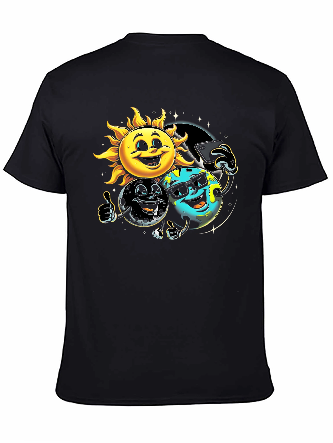 Black Cartoon Planet Selfie T-Shirt view 4
