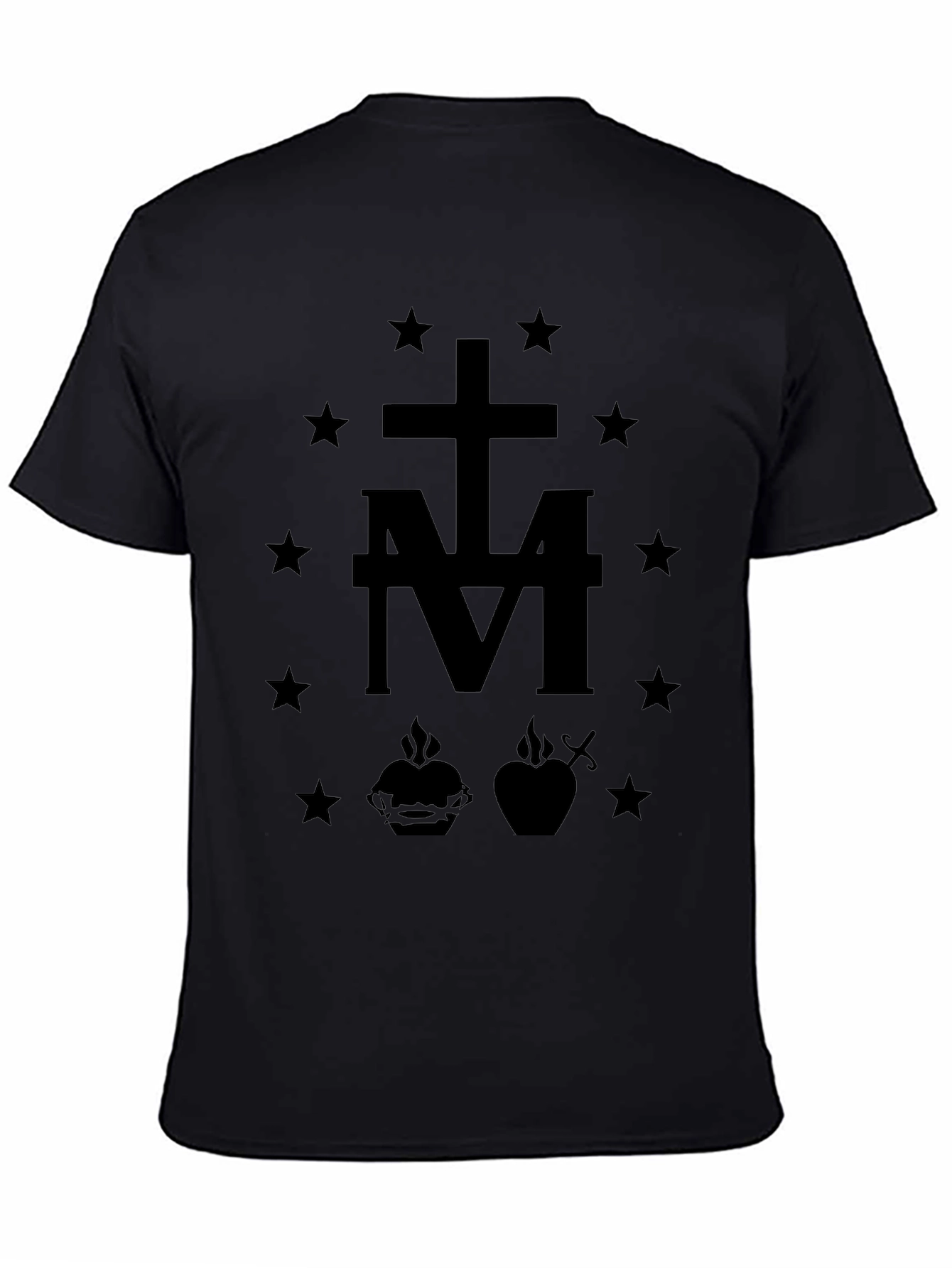 Black Black T-Shirt with Cross and Heart Graphic view 4