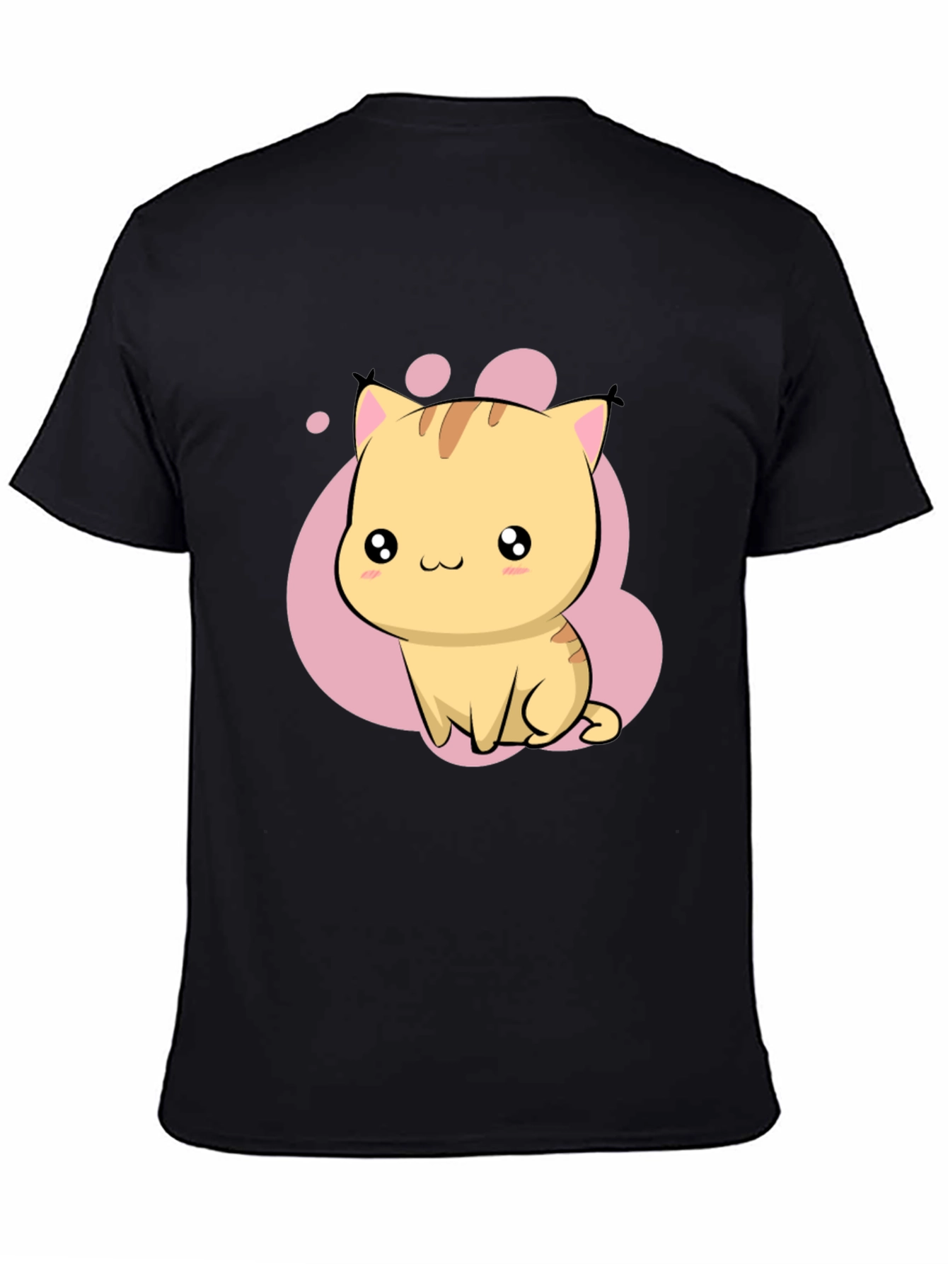 Black Cute Kawaii Cat Graphic Black T-Shirt view 4