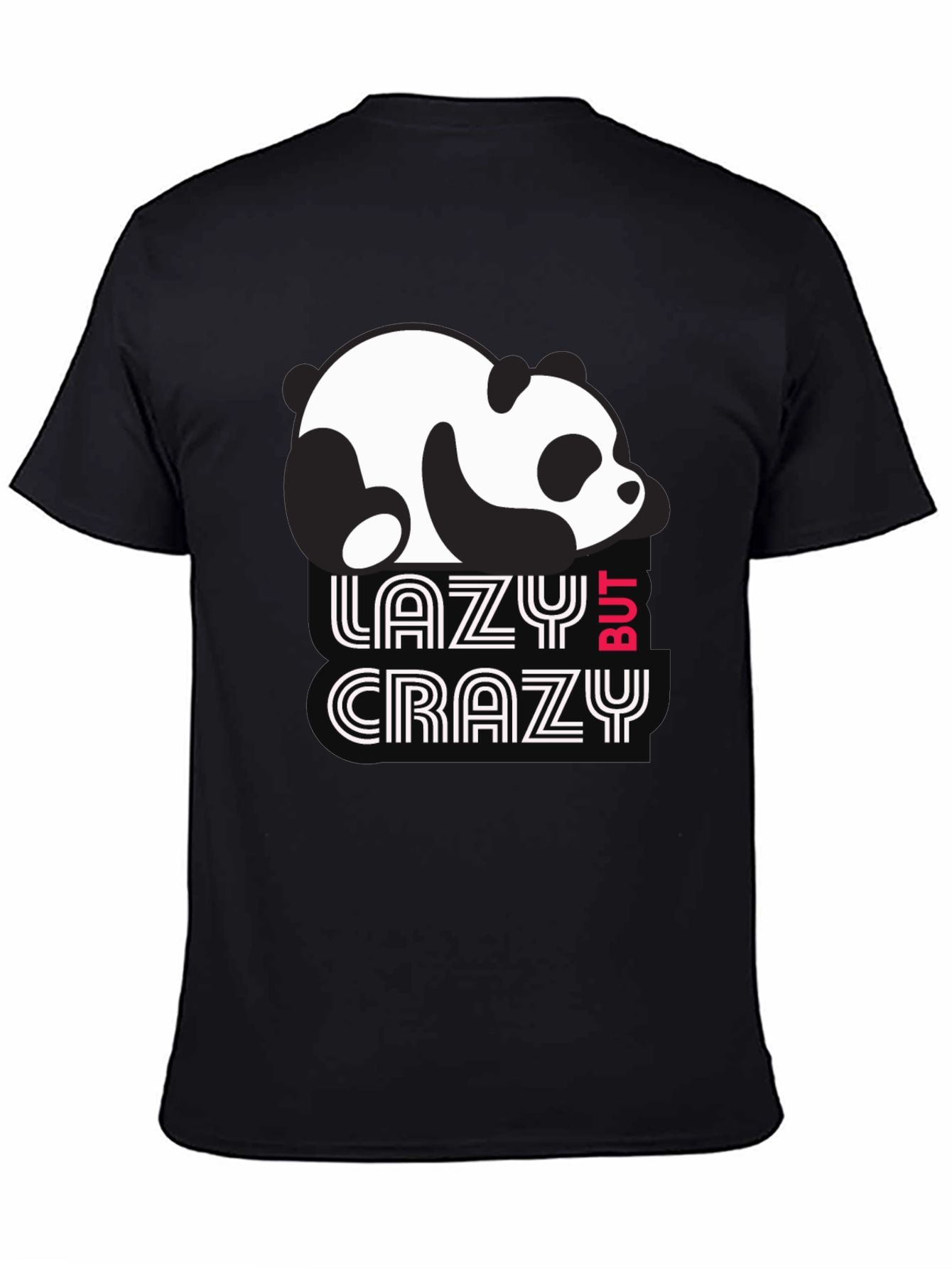 Black Lazy But Crazy Panda T-Shirt - Black Cotton Tee view 4