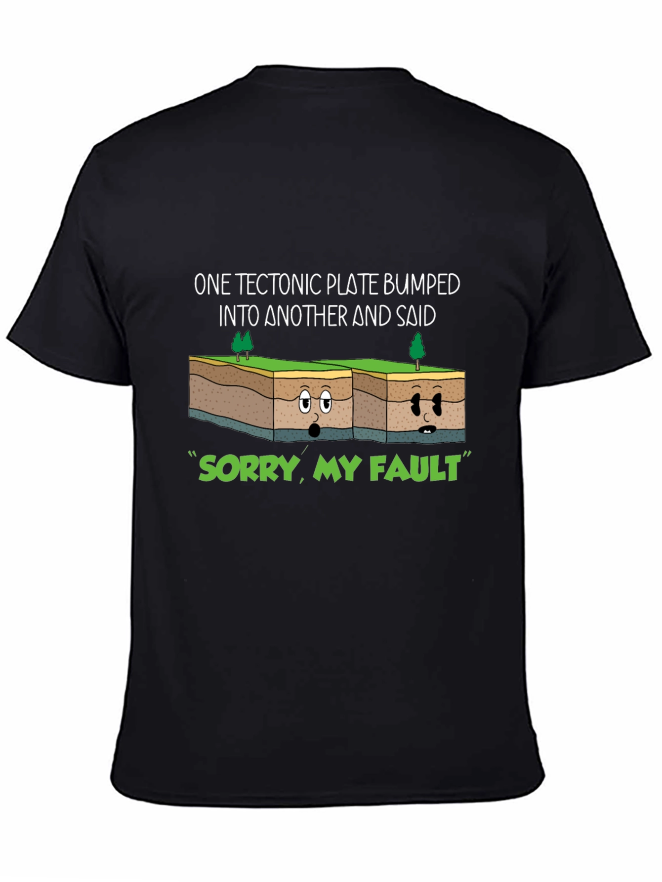 Black Tectonic Plate Fault Humor Graphic Tee view 4