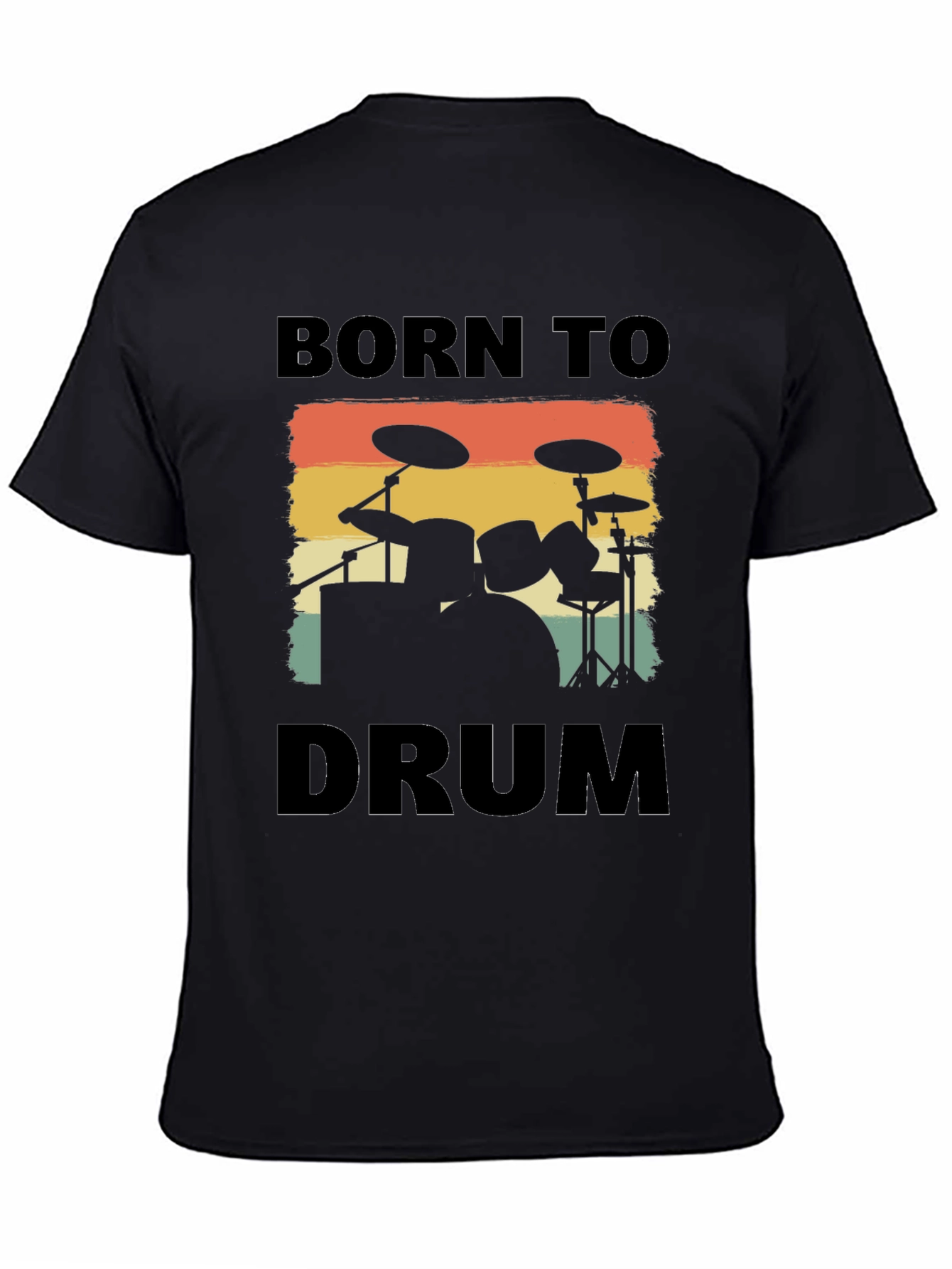 Black Born To Drum Tee - Retro Drumset Graphic T-Shirt view 4