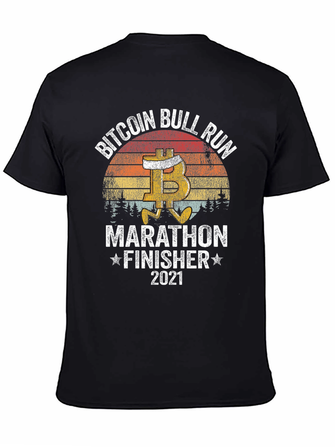 Black Bitcoin Bull Run Marathon Finisher 2021 Black T-Shirt view 4