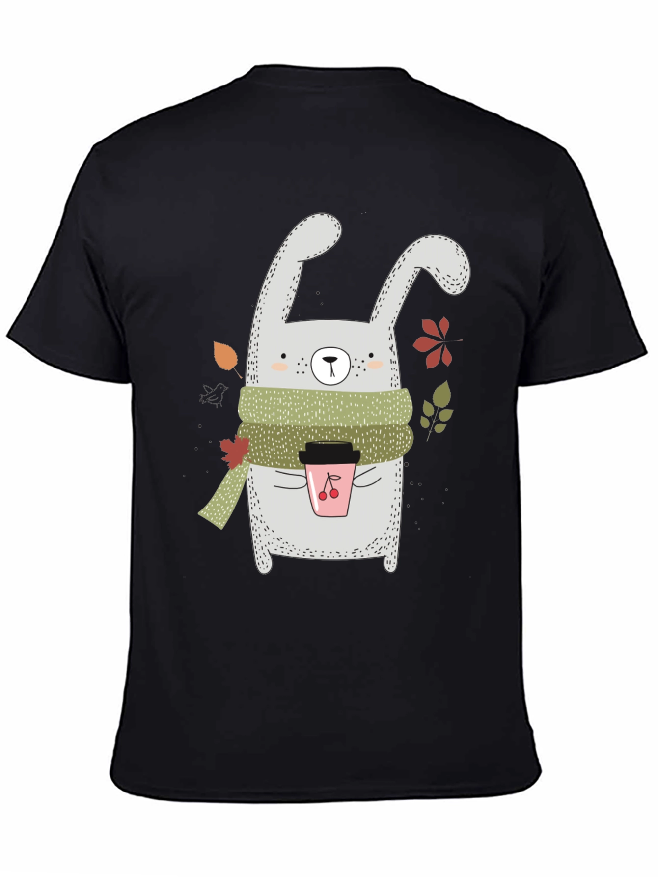 Black Cute Bunny with Coffee T-Shirt view 4