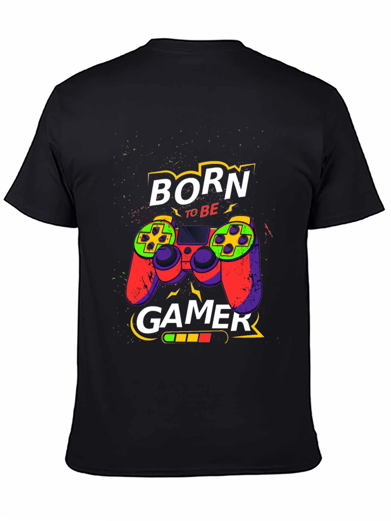 Black Born To Be Gamer Black T-Shirt view 4