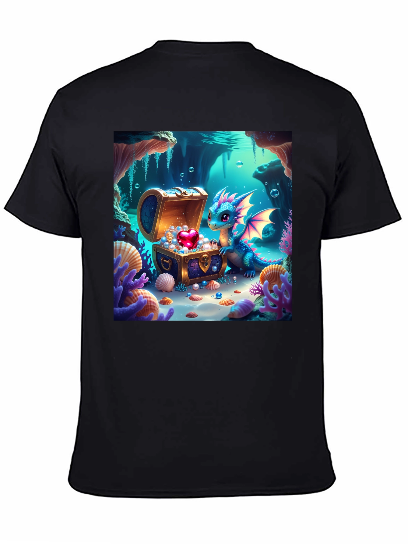 Black Dragon's Treasure T-Shirt - Fantasy Art view 4