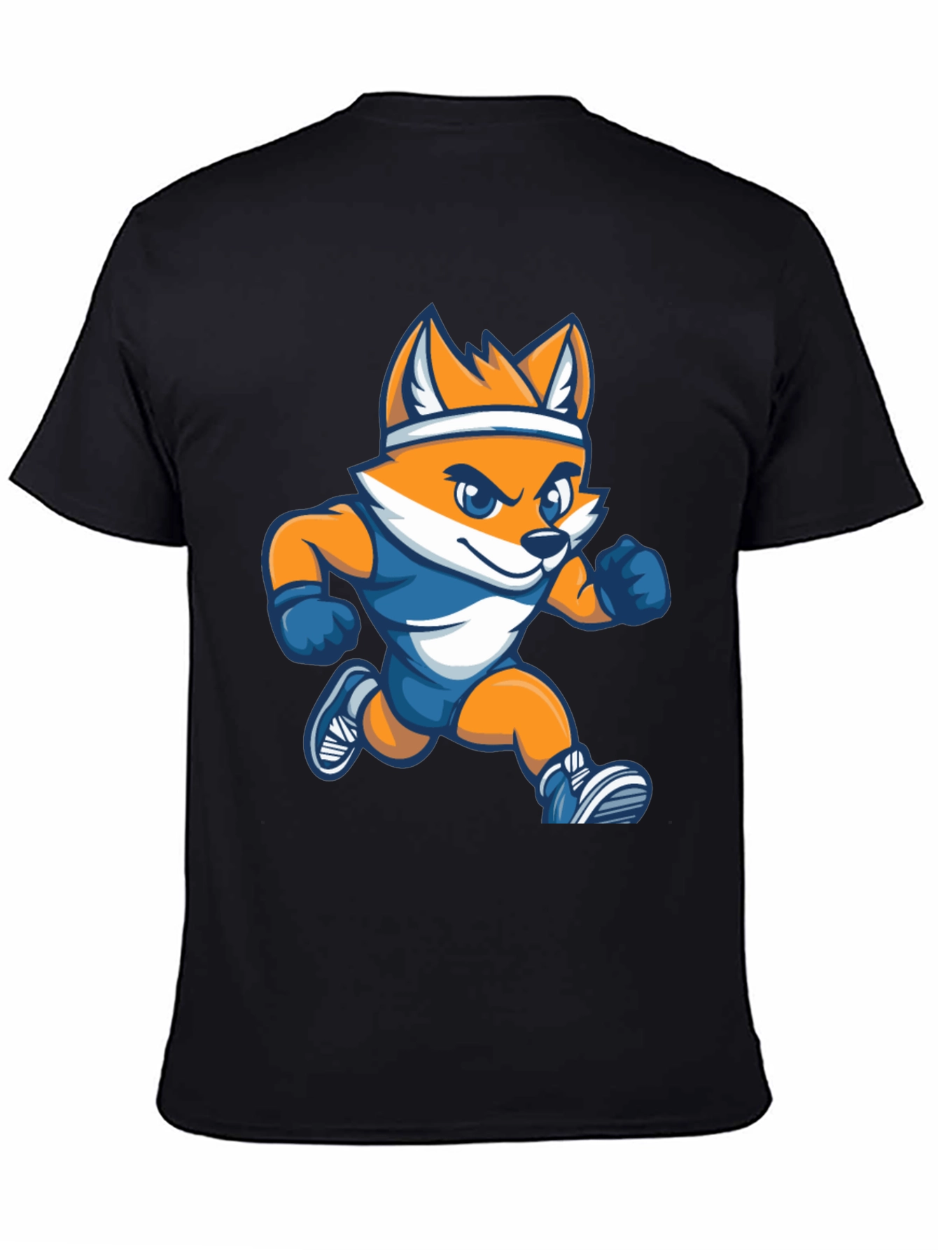 Black Running Fox Cartoon Black Tee view 4