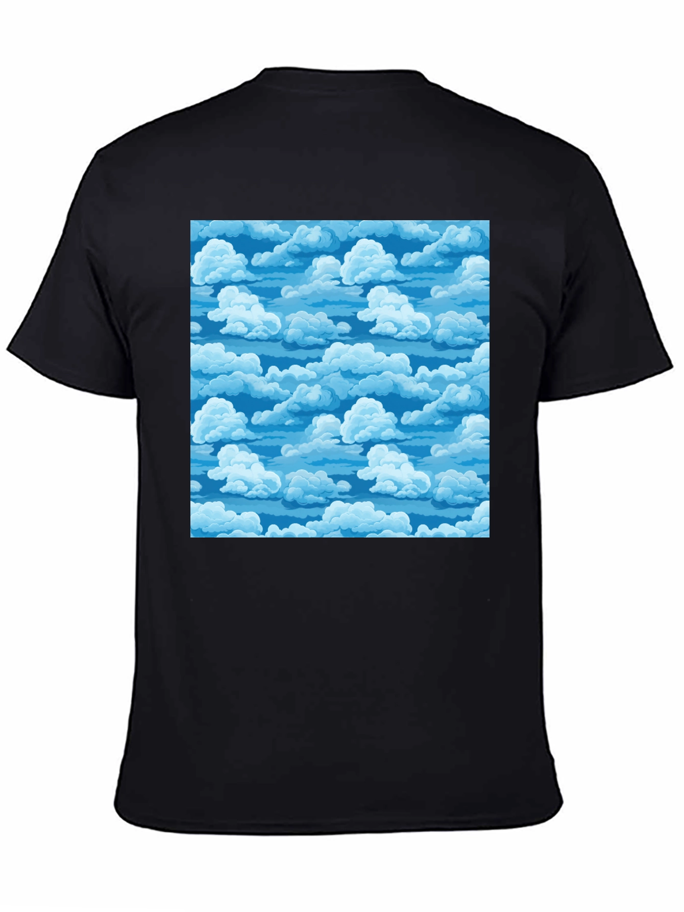 Black Sky Cloud Pattern Tee - Black Cotton Blend T-Shirt view 4