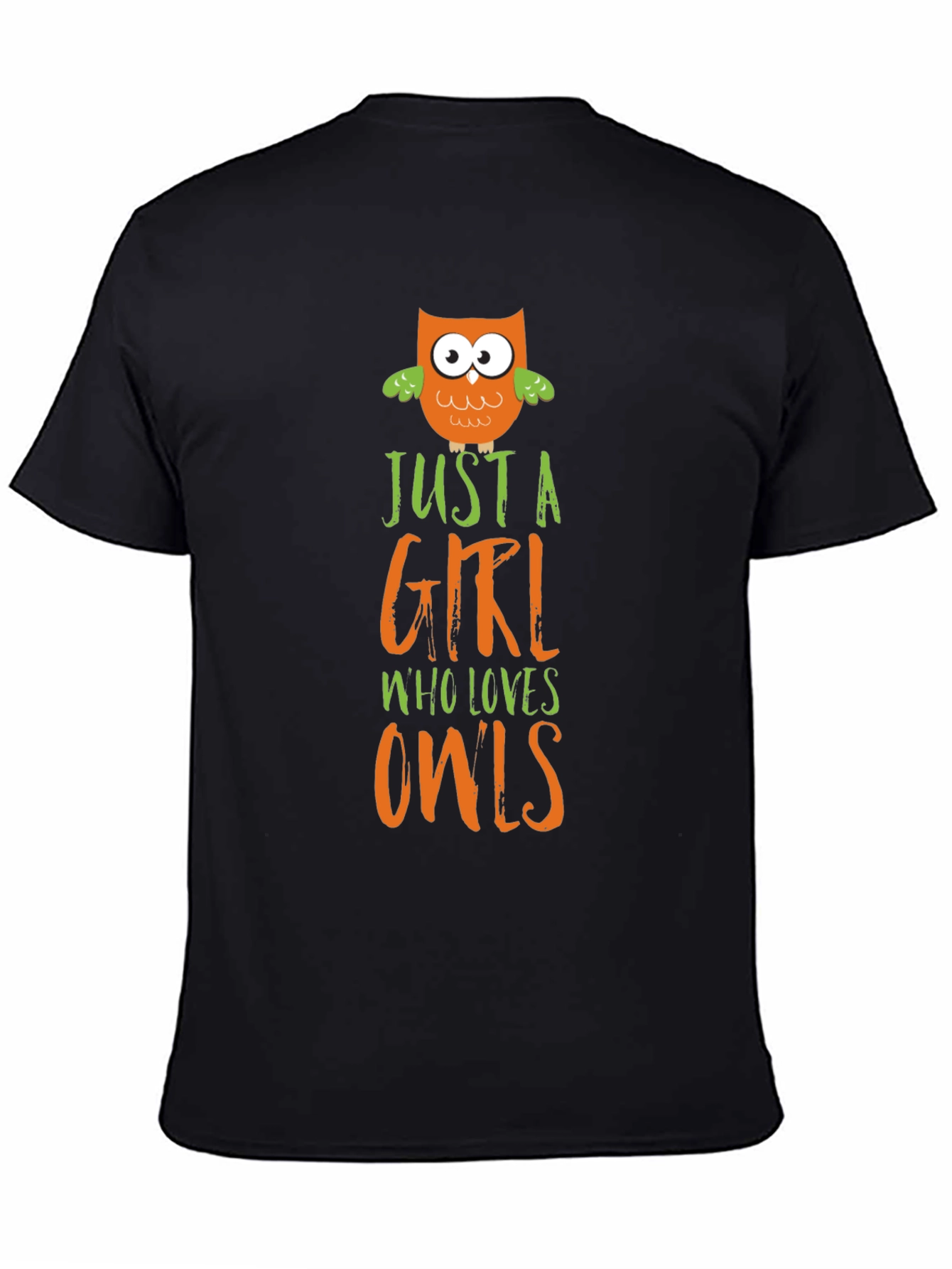 Black Just a Girl Who Loves Owls T-Shirt view 4