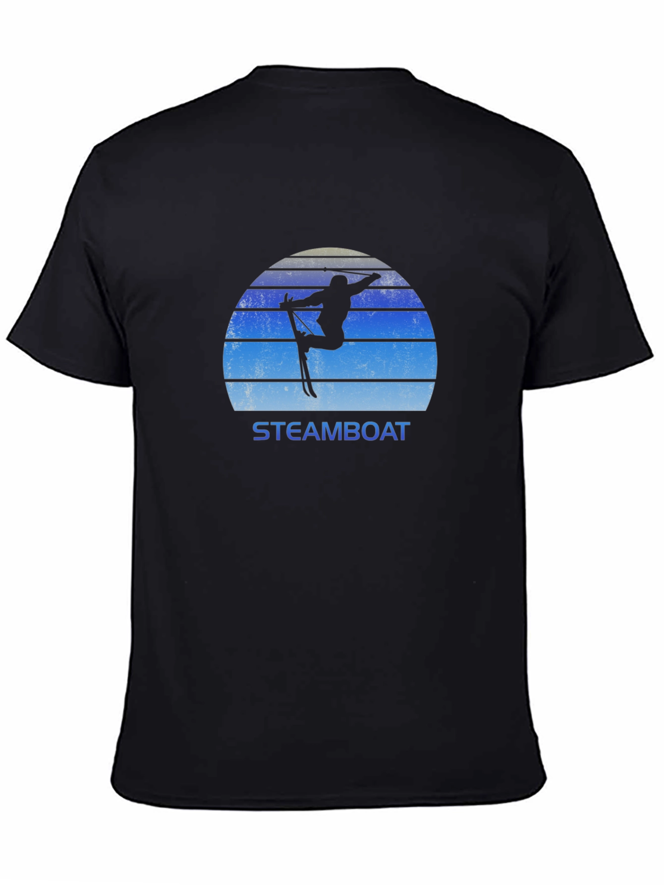 Black Steamboat Skiing T-Shirt Retro Style Black Tee view 4