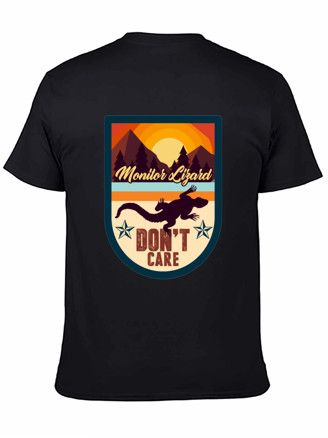 Black Monitor Lizard T-Shirt - "Don't Care" Graphic Tee view 4