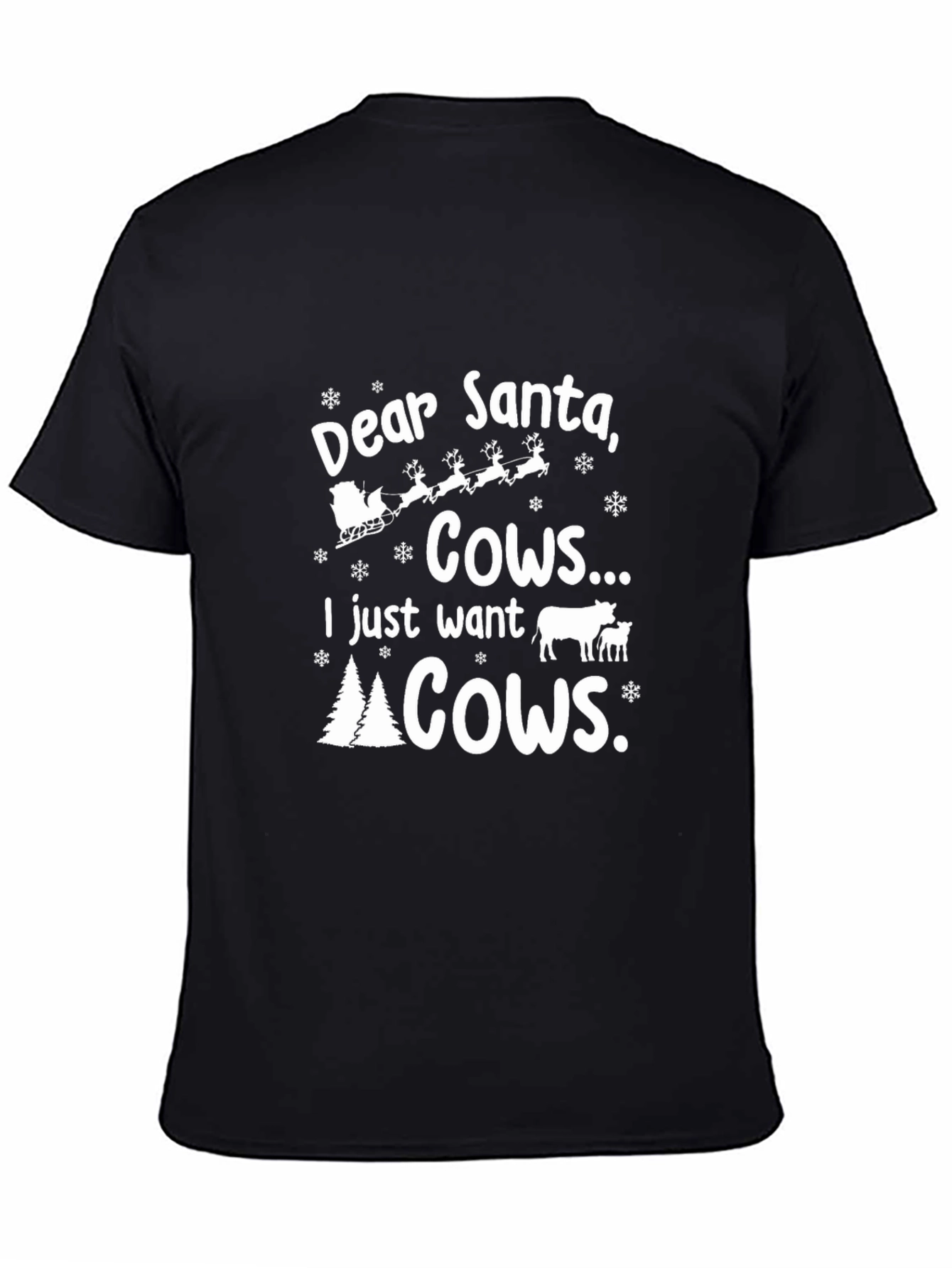 Black Dear Santa, Cows Christmas T-Shirt view 4