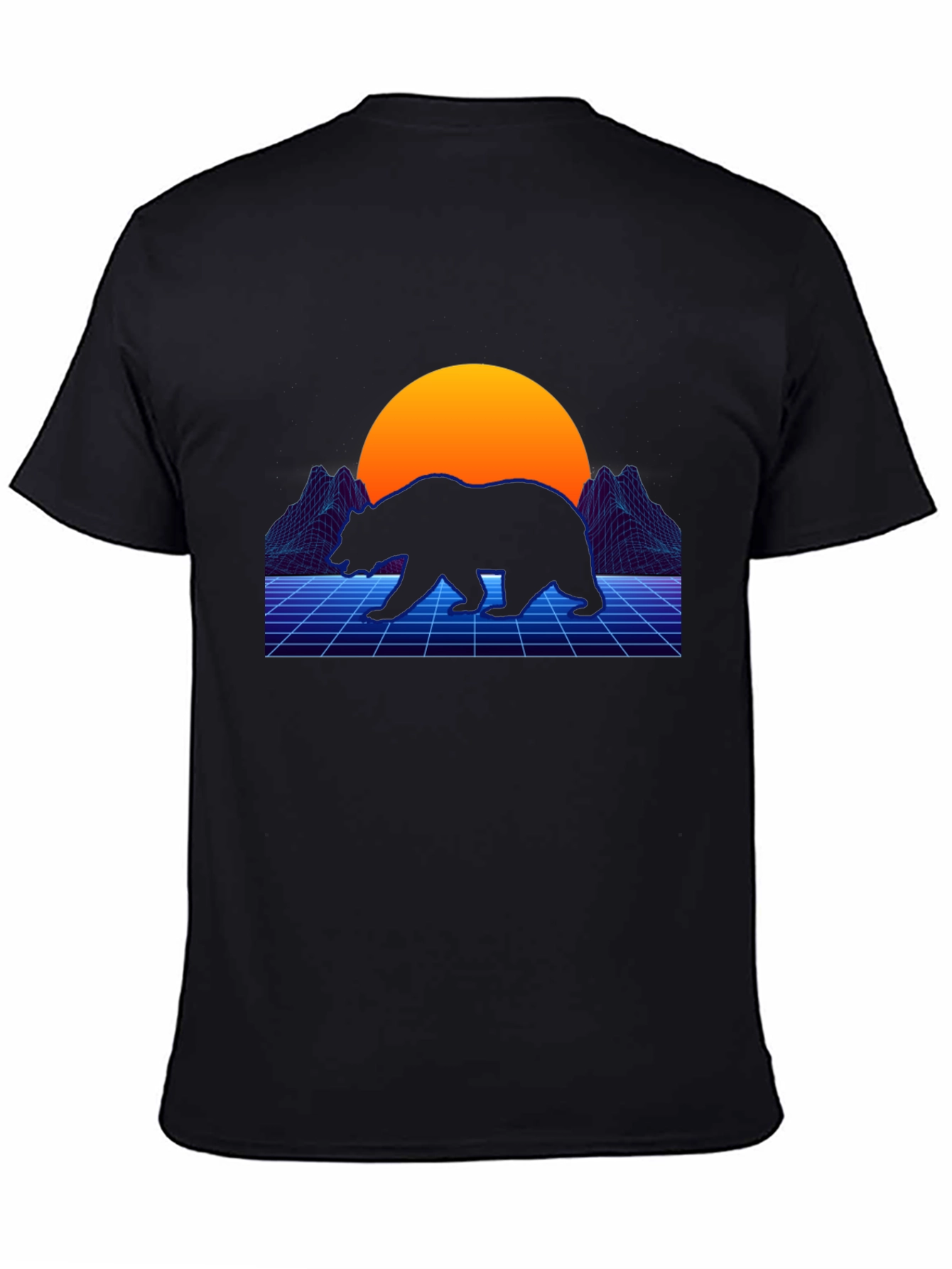Black Retro Bear T-Shirt - Synthwave Style view 4