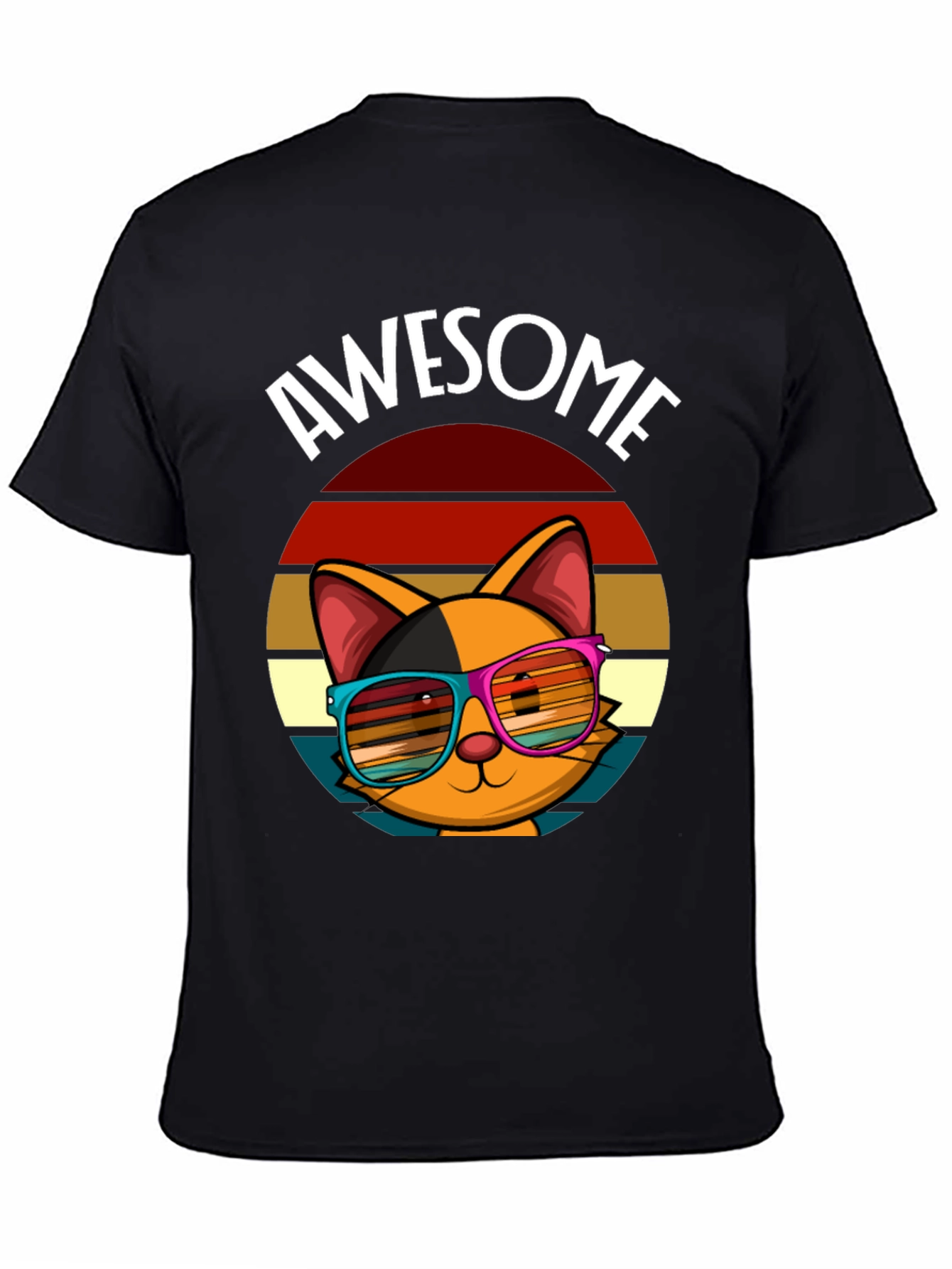 Black Awesome Cat T-Shirt with Retro Sunglasses view 4