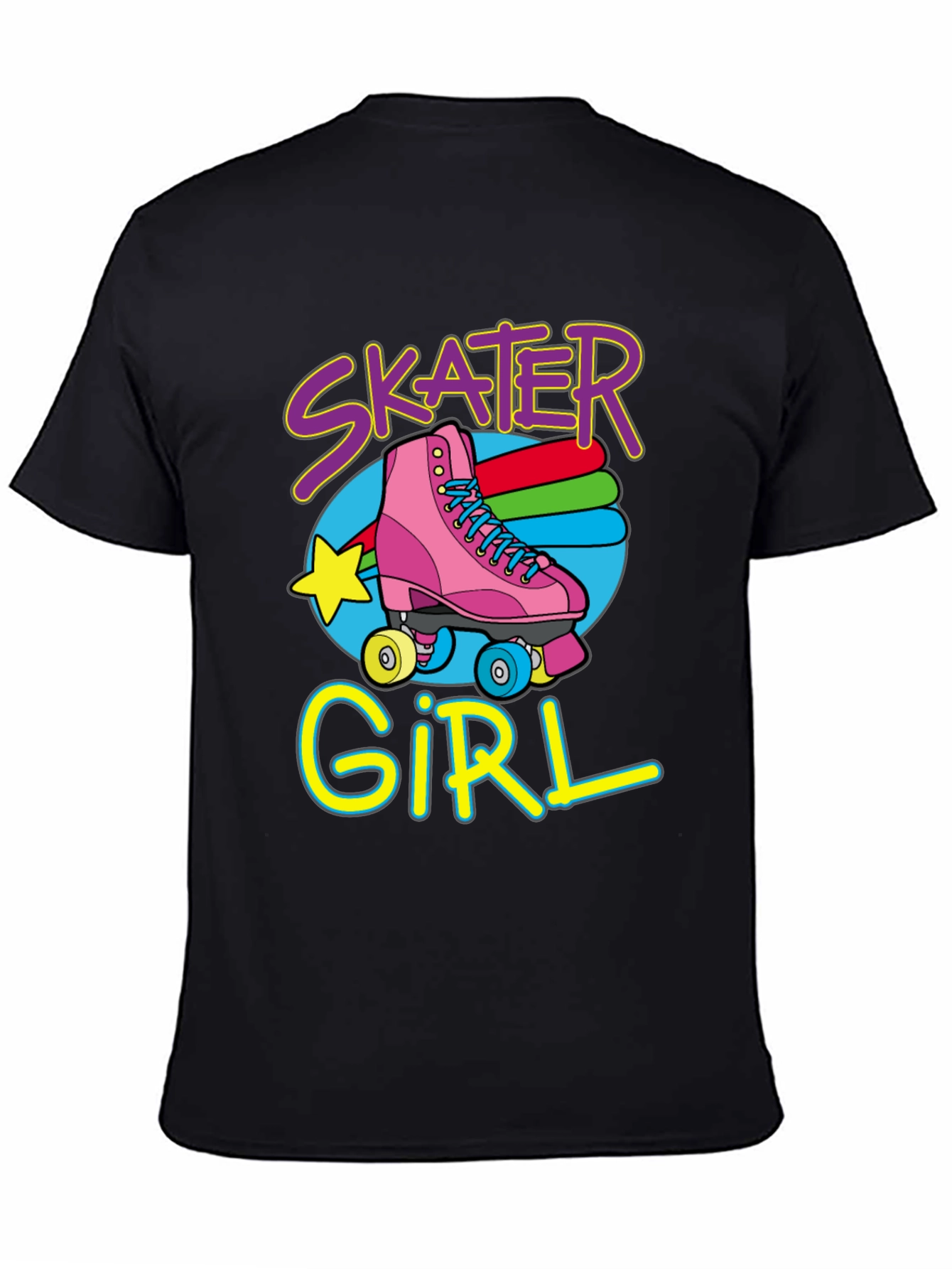 Black Skater Girl T-Shirt: Retro Roller Skate Design view 4