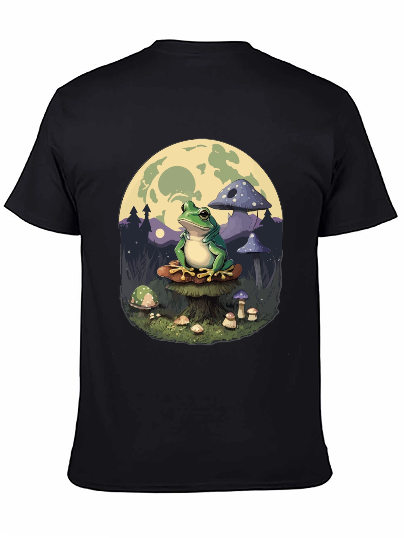 Black Frog on Mushroom T-Shirt - Whimsical Design view 4