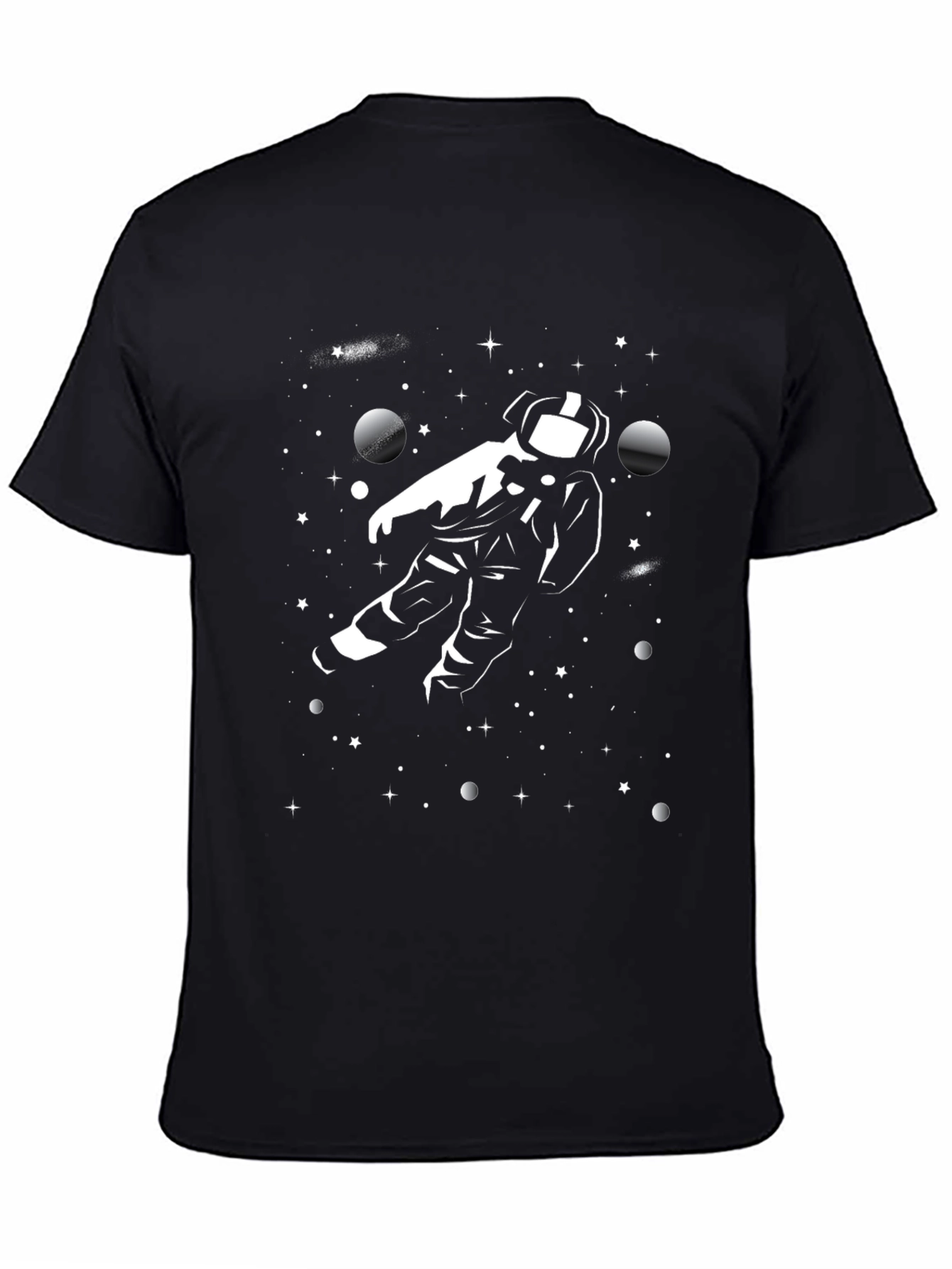 Black Astronaut in Space Graphic Tee - Black Cotton T-Shirt view 4