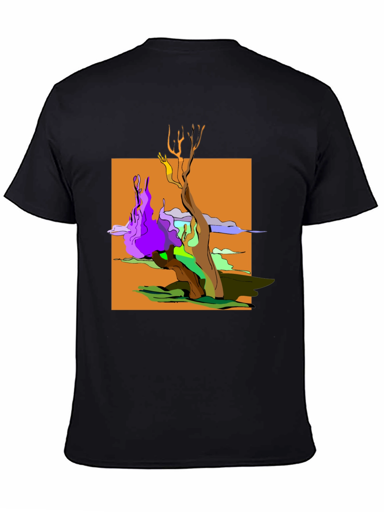 Black Abstract Tree Graphic Black T-Shirt view 4