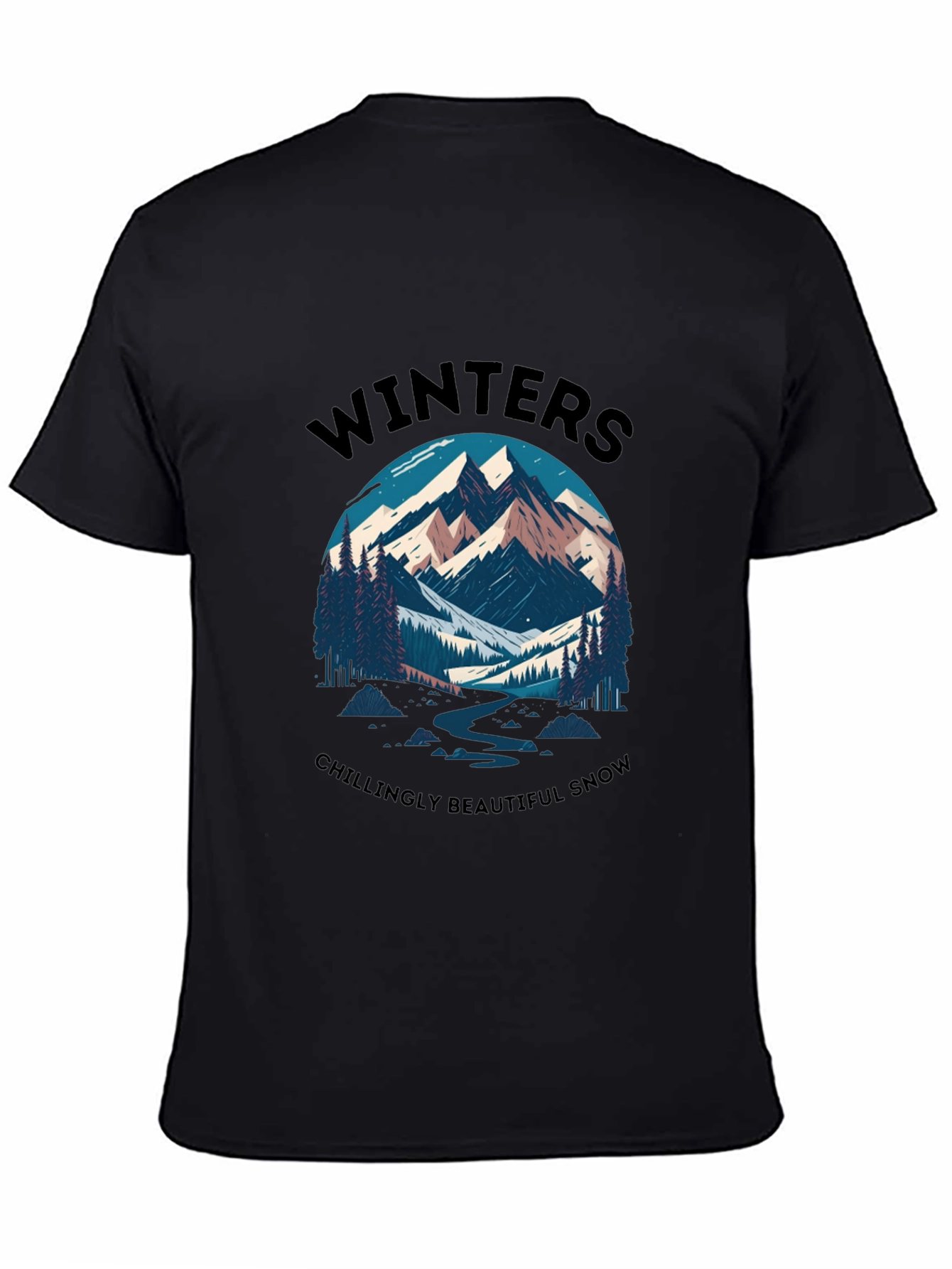 Black Winter Mountain Scene Graphic Tee view 4