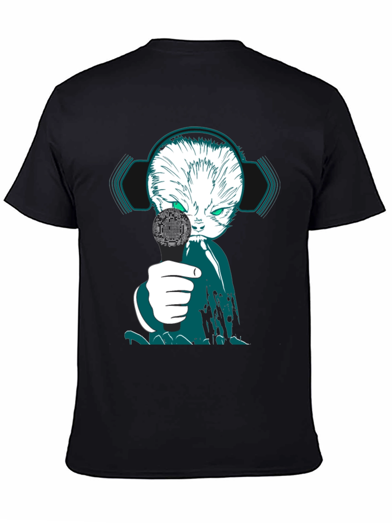 Black Cyber Cat DJ Graphic Tee - Unique Streetwear view 4