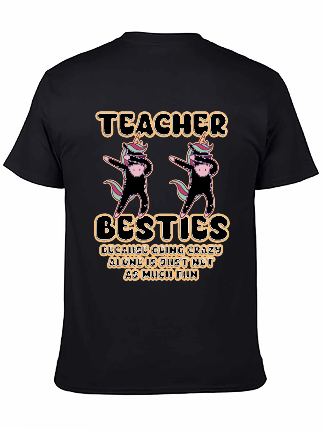 Black Teacher Besties Unicorn Dabbing Graphic T-Shirt view 4