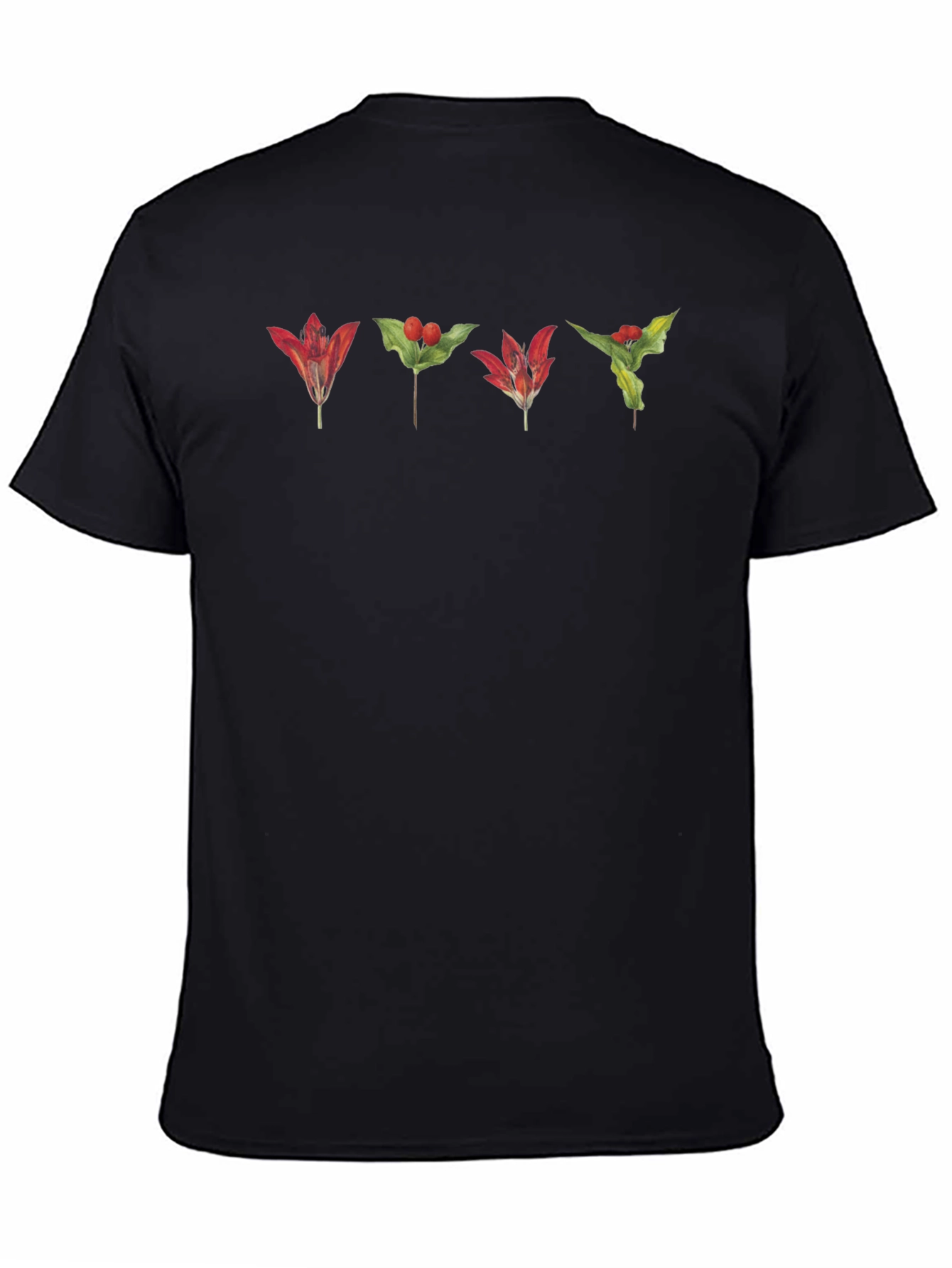Black Botanical Red Floral T-Shirt view 4