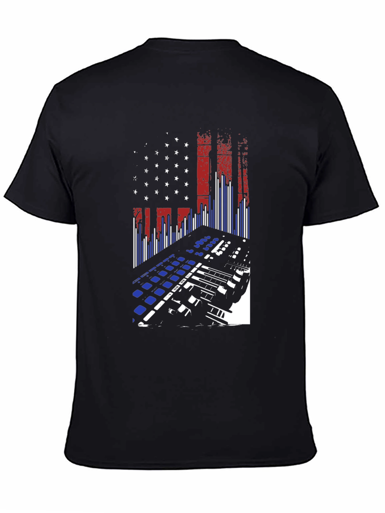 Black American Flag DJ Keyboard Black T-Shirt view 4