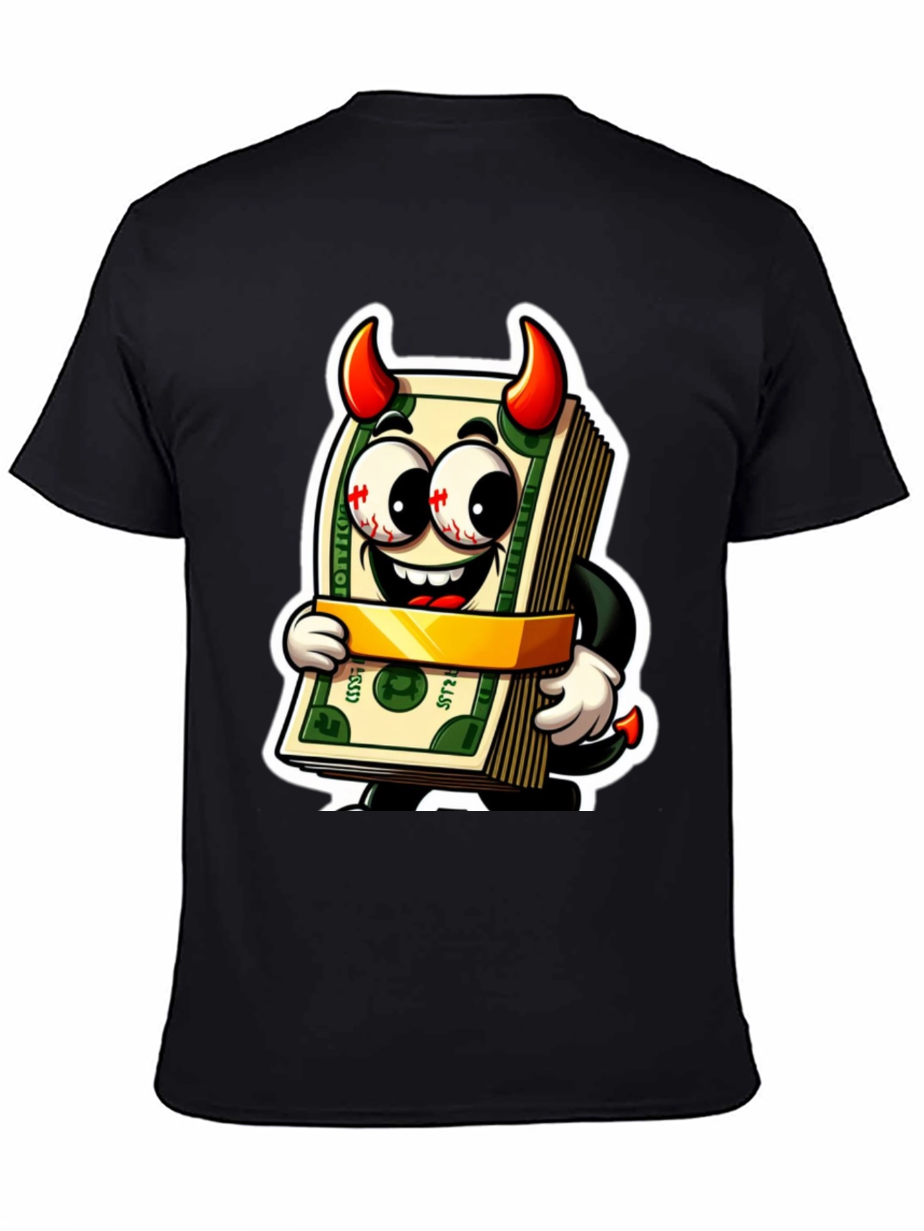 Black Money Devil Graphic Tee - Cartoon Cash Shirt view 4