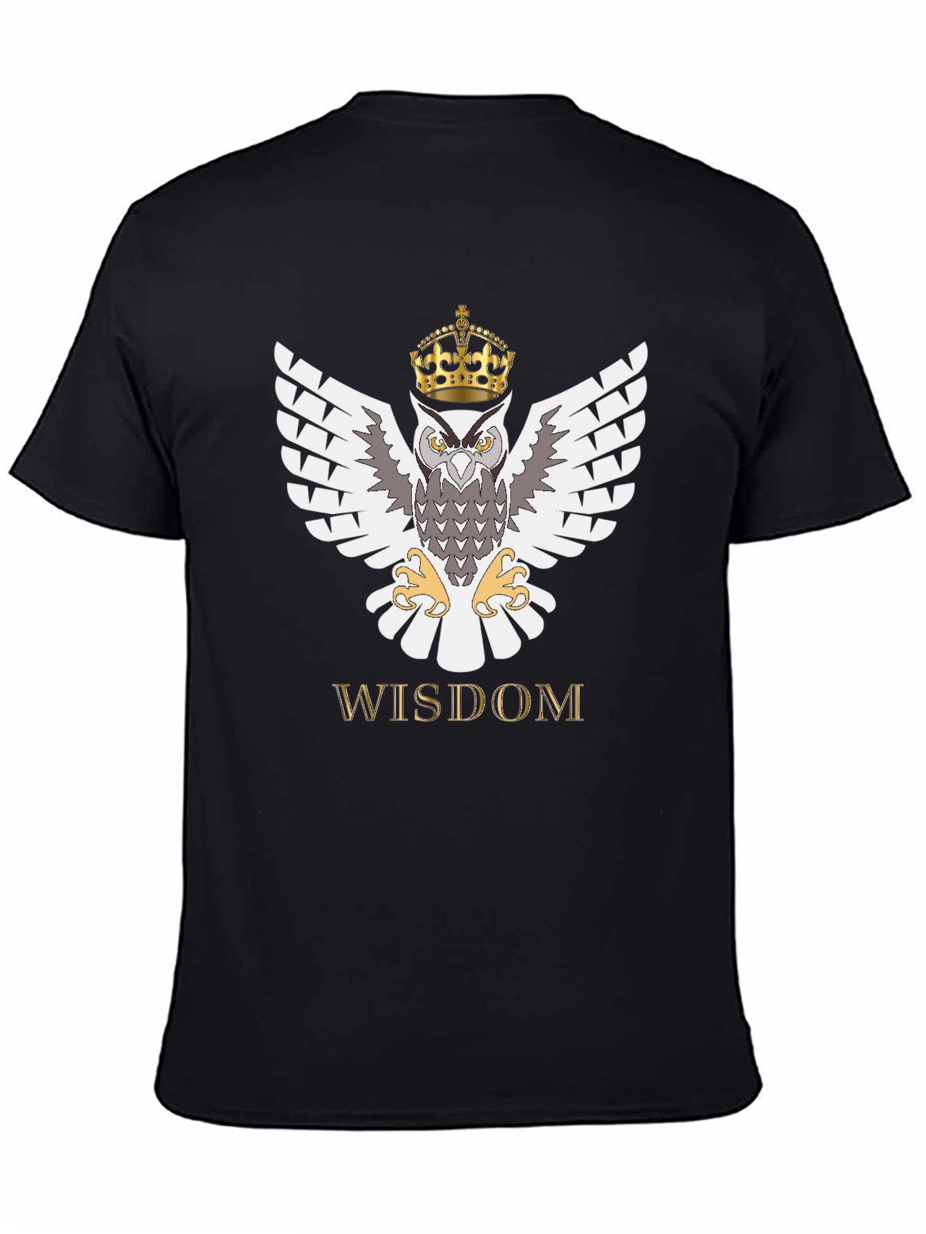 Black Wisdom Owl King Crown T-Shirt - Black view 4