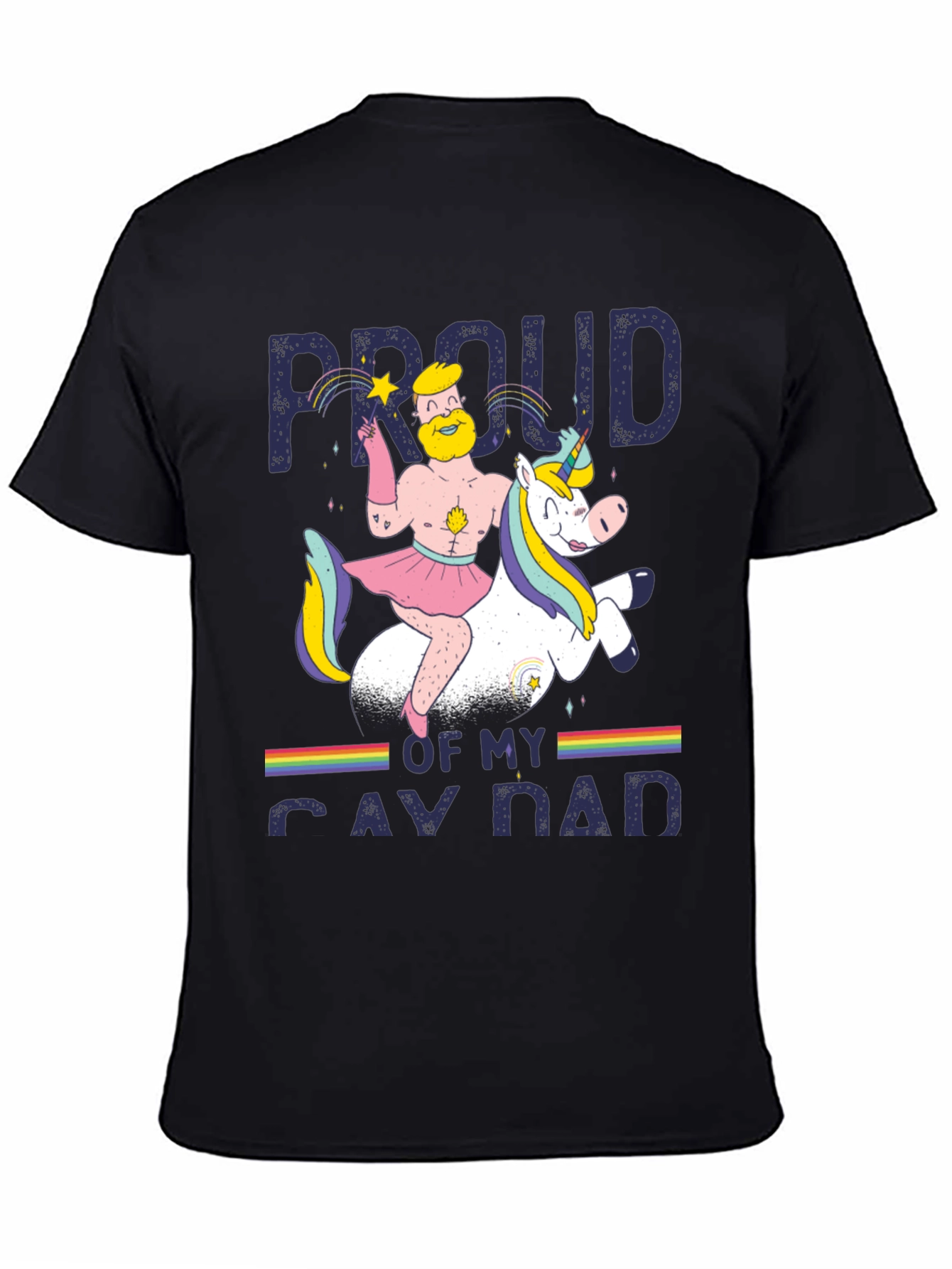 Black Proud Gay Dad T-Shirt - Rainbow Unicorn Dad Pride Tee view 4