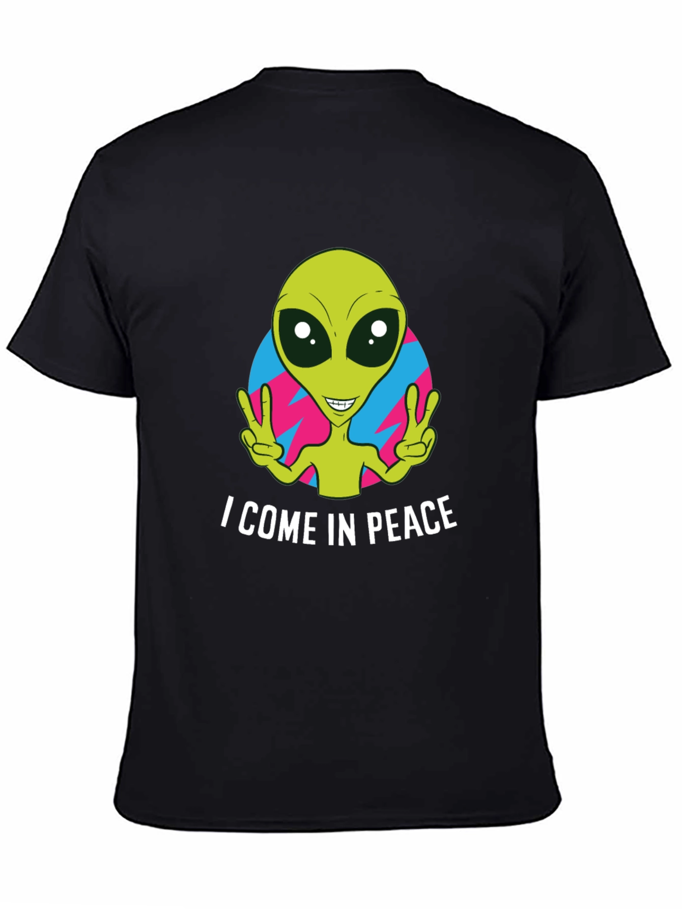 Black Peace Alien Graphic T-Shirt - Black, Short Sleeve view 4