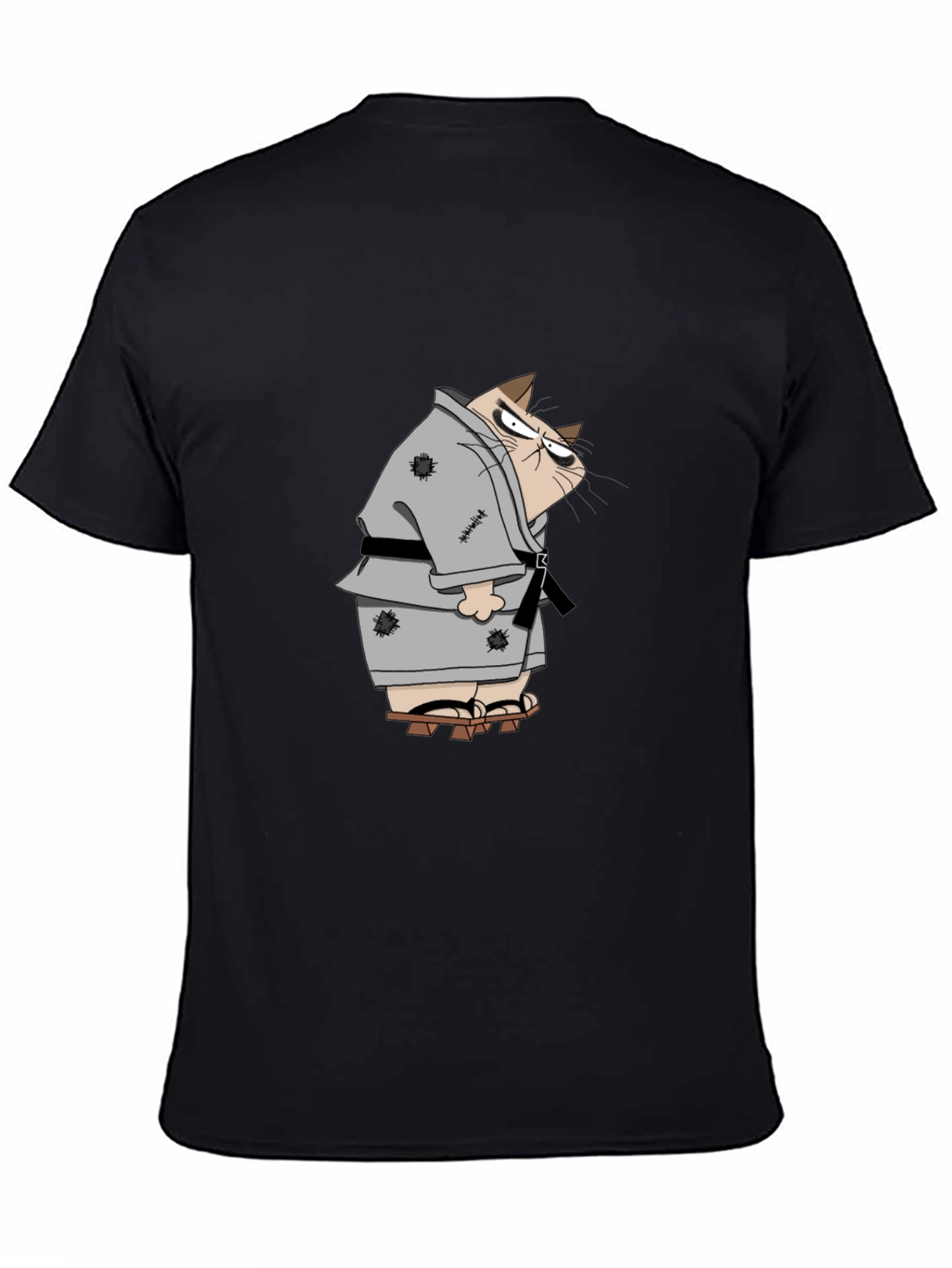 Black Grumpy Karate Cat T-Shirt view 4