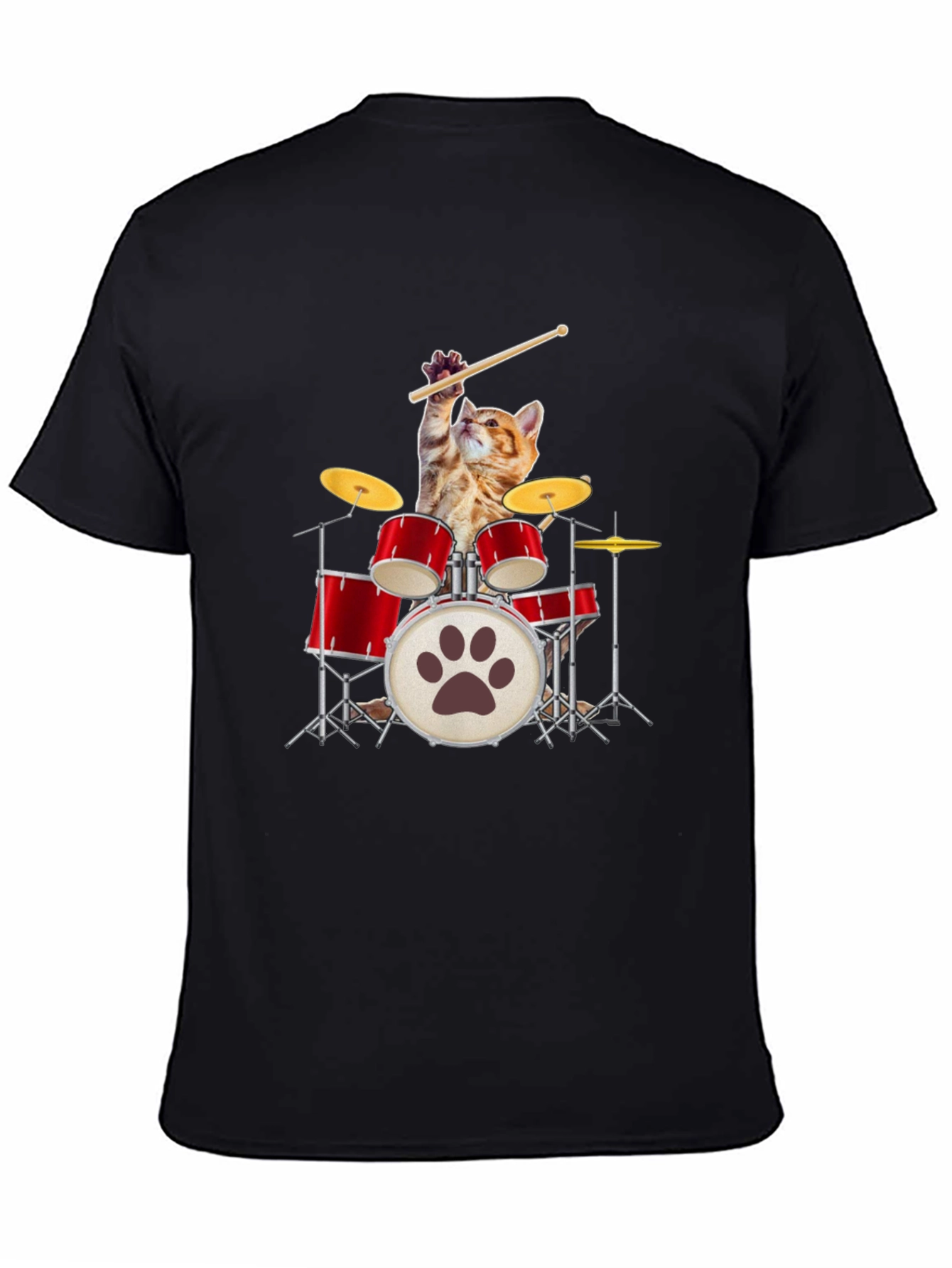 Black Cat Drummer T-Shirt - Rock Out in Style! view 4