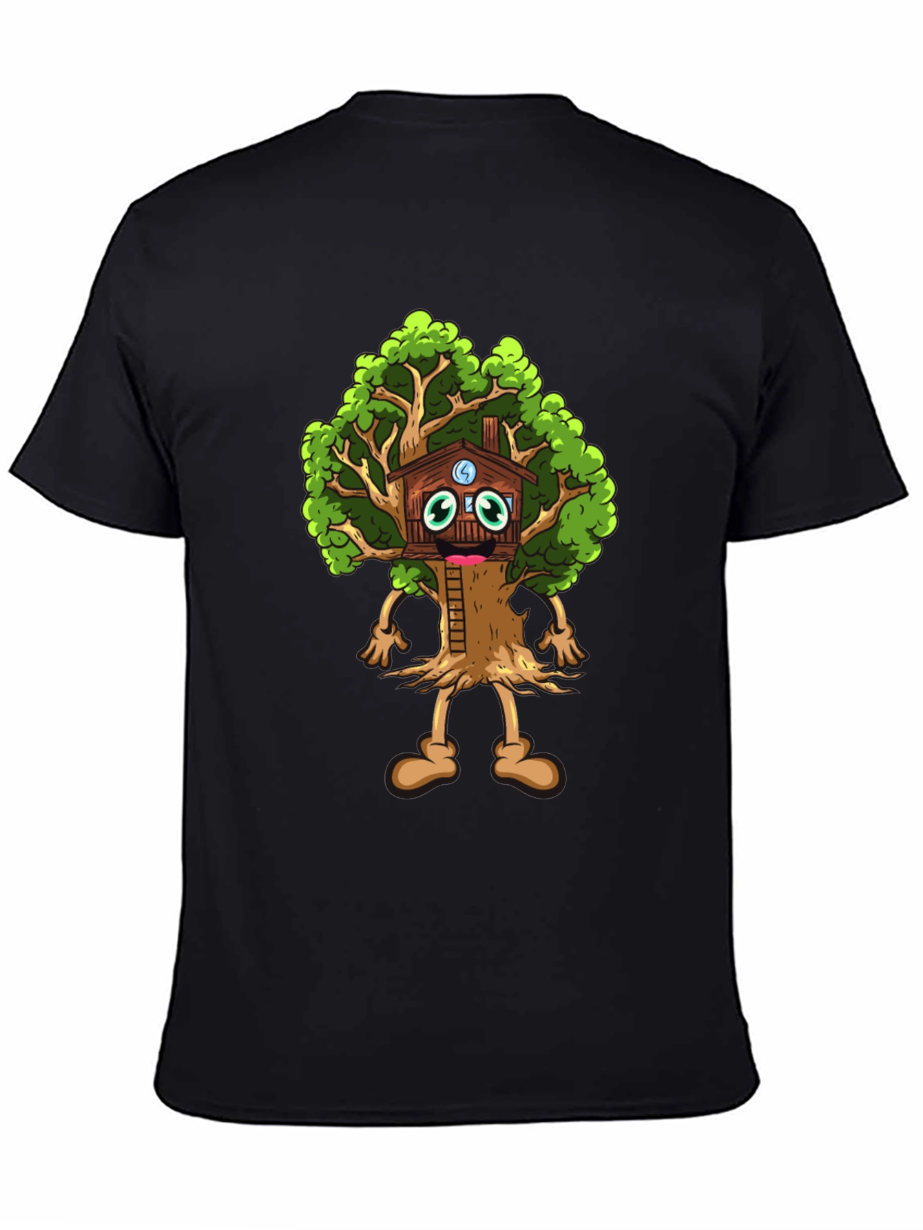 Black Cartoon Tree House T-Shirt - Unique Graphic Tee view 4