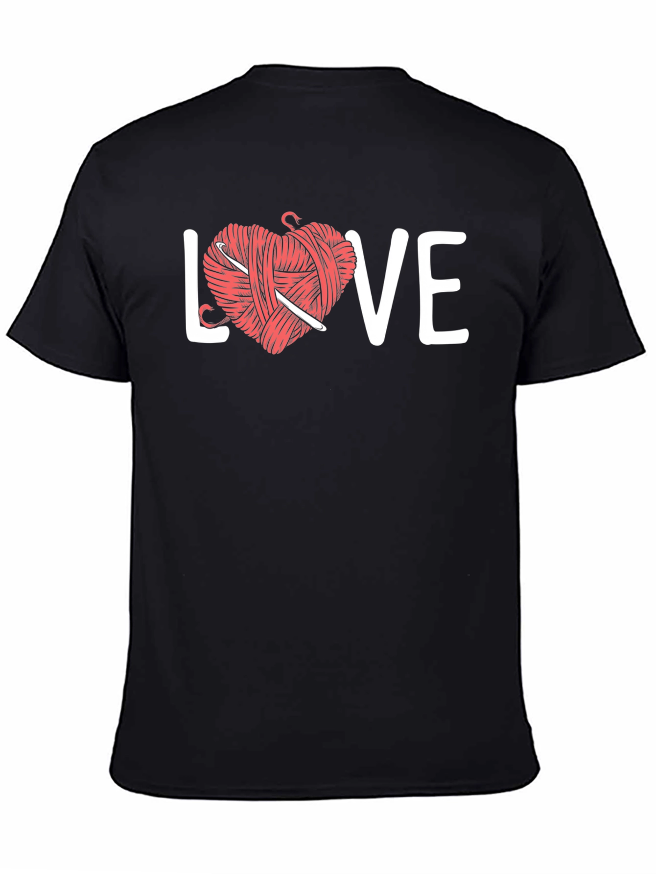 Black Crochet Love T-Shirt - Yarn Heart Graphic Tee view 4