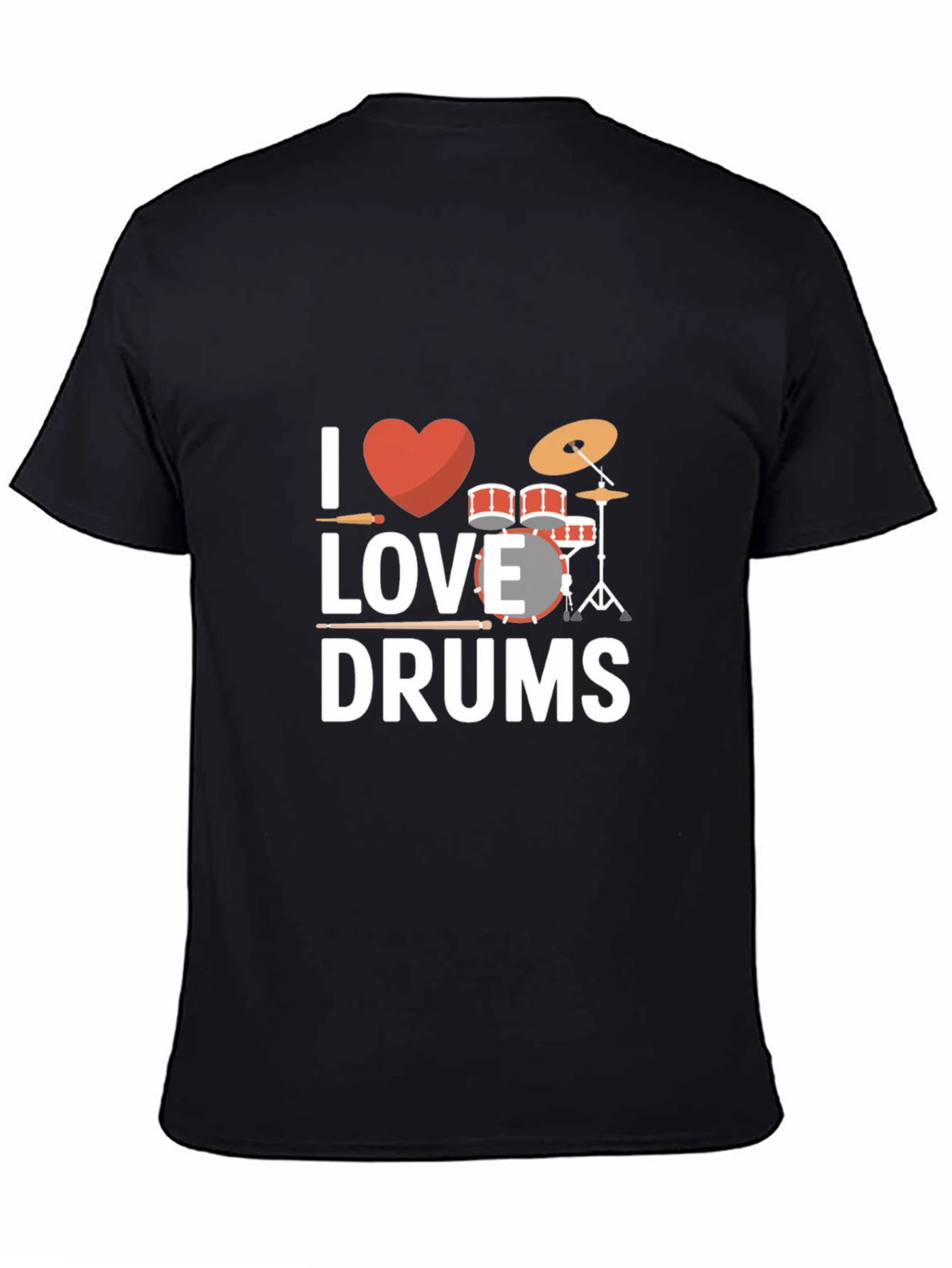 Black I Love Drums T-Shirt - Musician Tee view 4