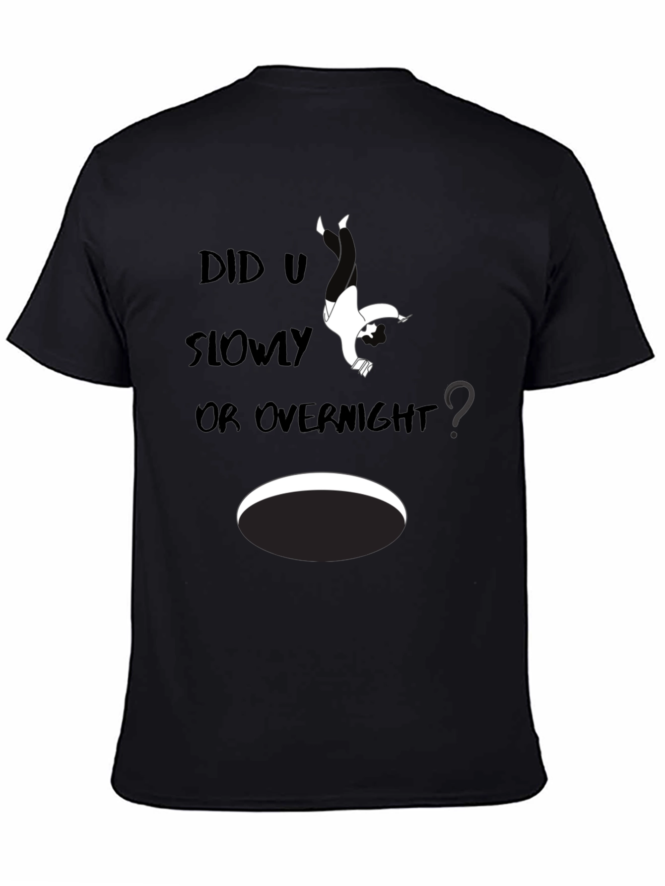Black Humorous 'Did U Slowly Or Overnight' Graphic Tee view 4